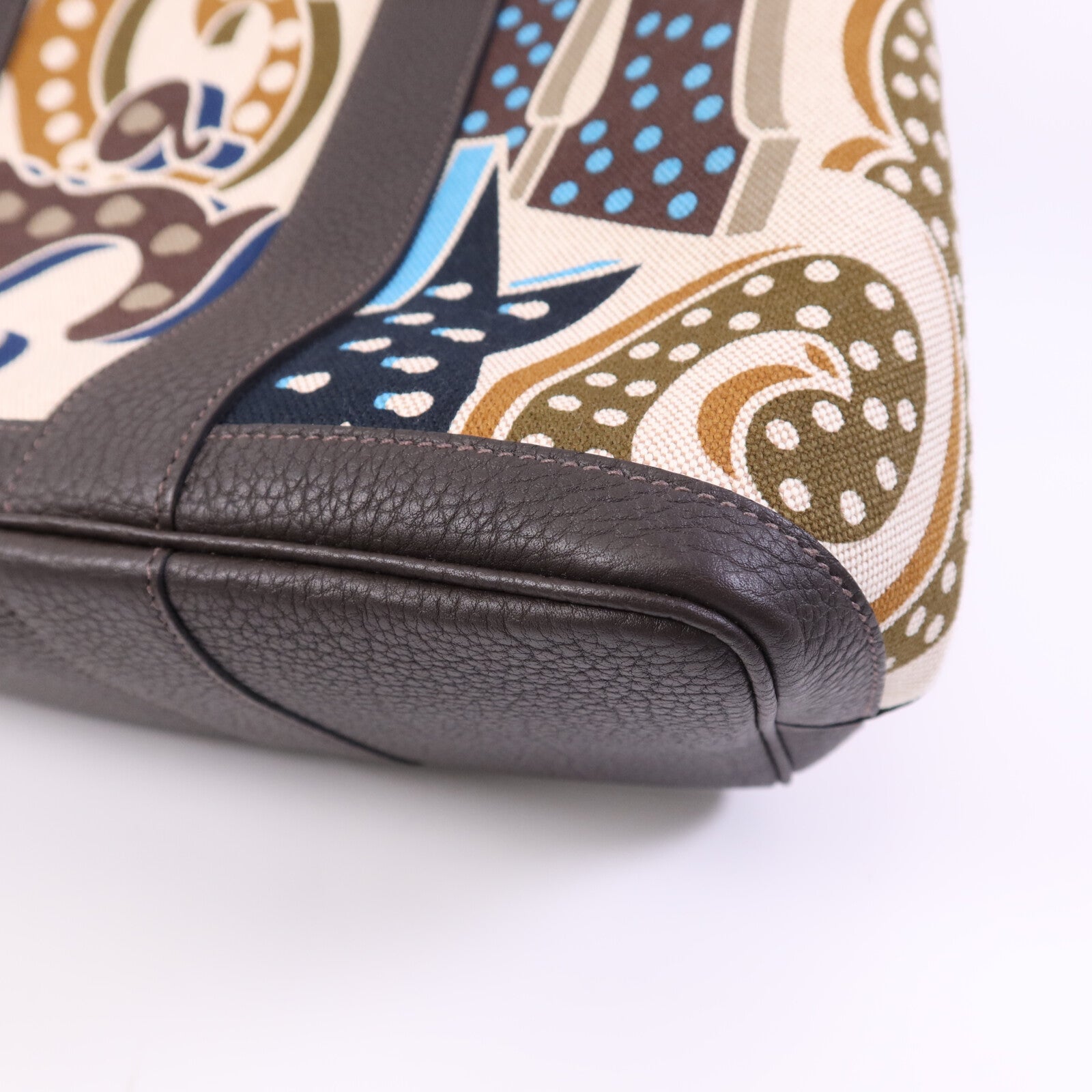 HERMES Toile H/Negonda皮革Garden Party PM銀扣手挽袋Ebene/Beige/Ecru