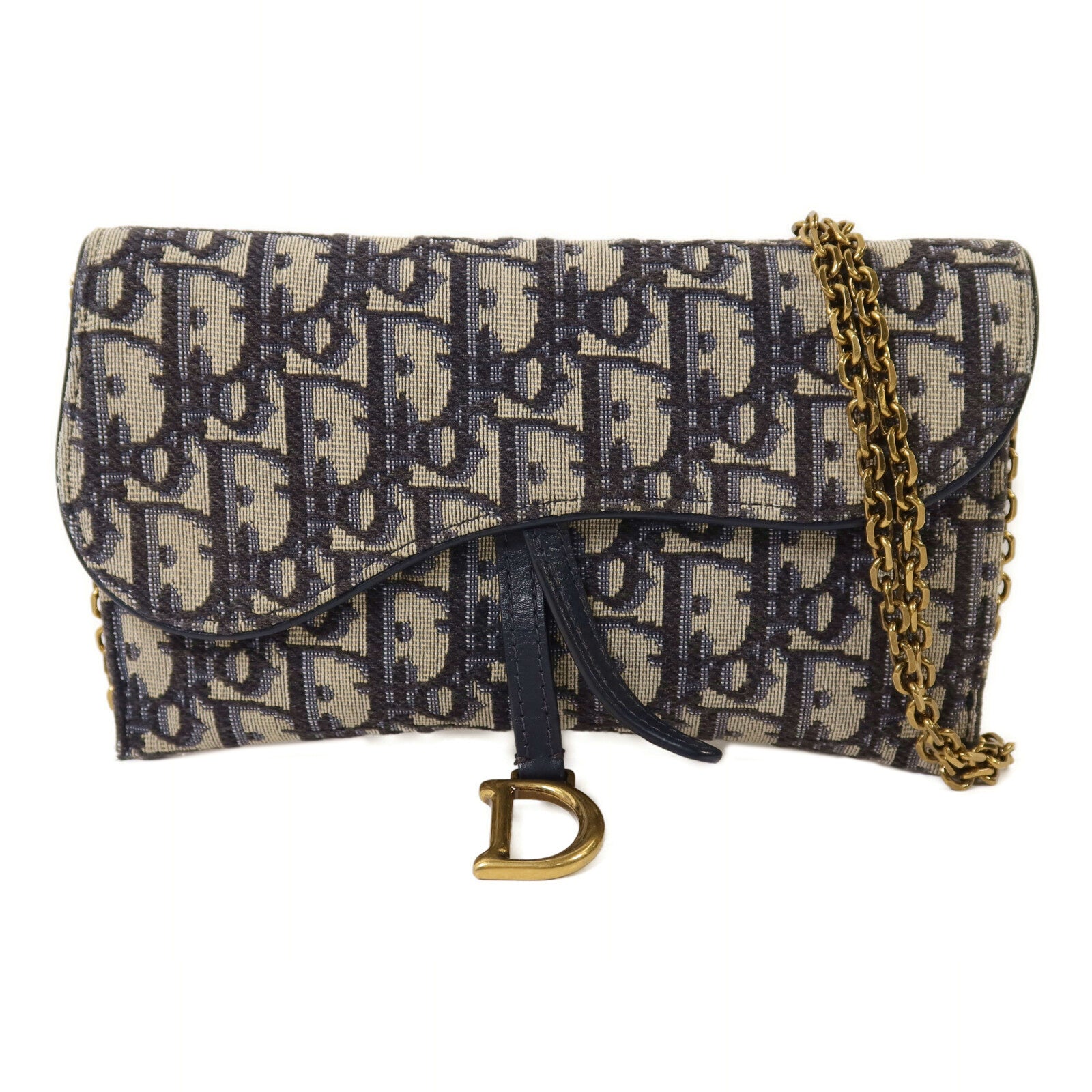 Dior 帆布Small Saddle Pouch With Chain鏈帶肩背袋