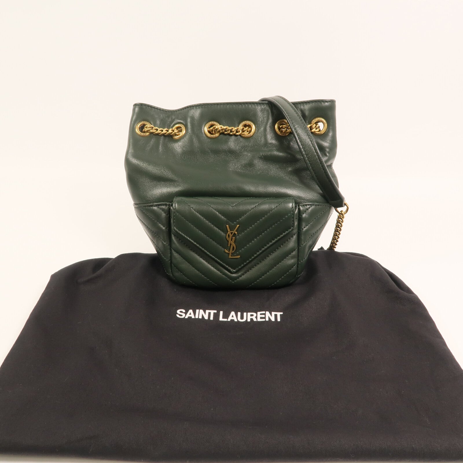 SAINT LAURENT 羊皮皮革Joe Mini Bucket金扣鏈帶肩背袋