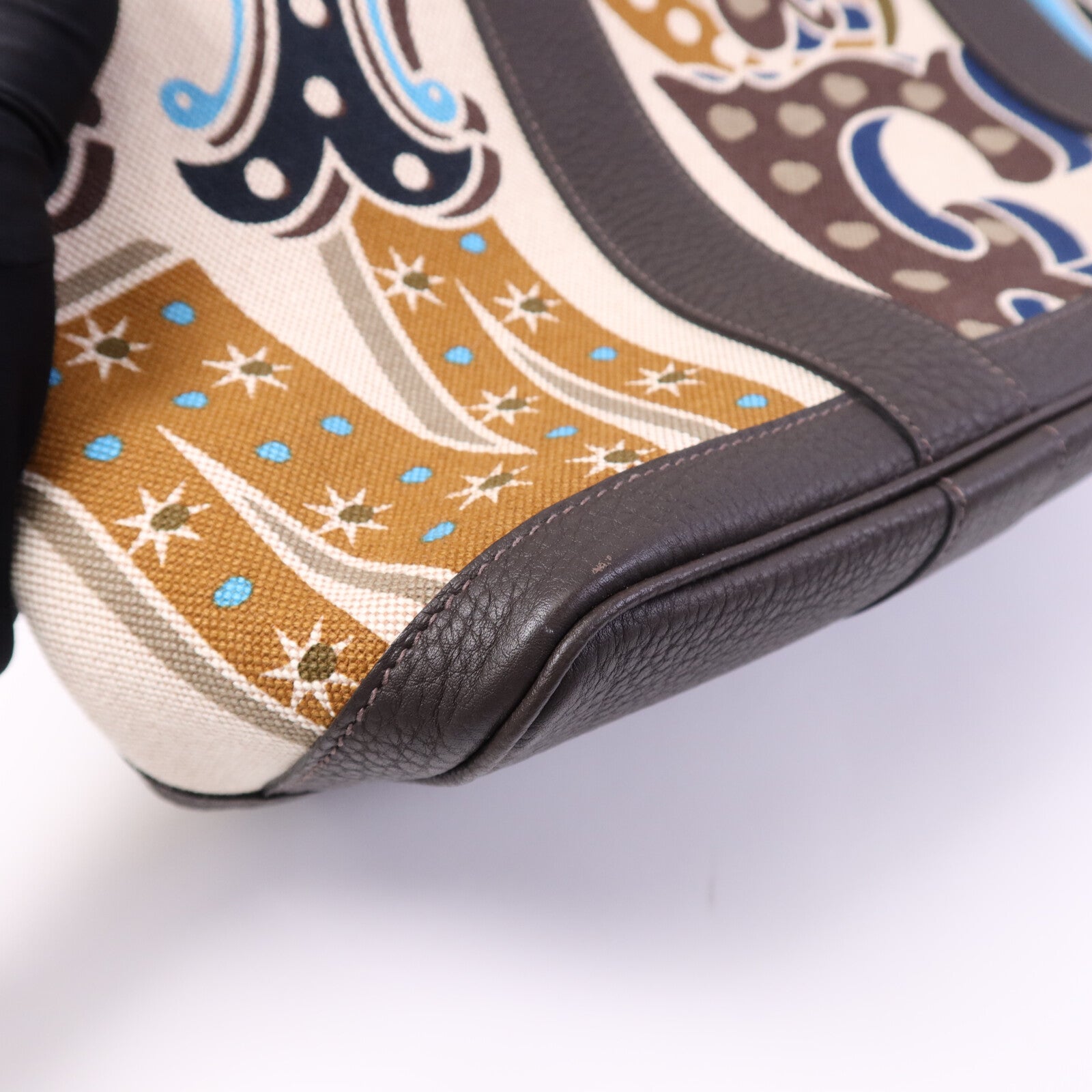 HERMES Toile H/Negonda皮革Garden Party PM銀扣手挽袋Ebene/Beige/Ecru