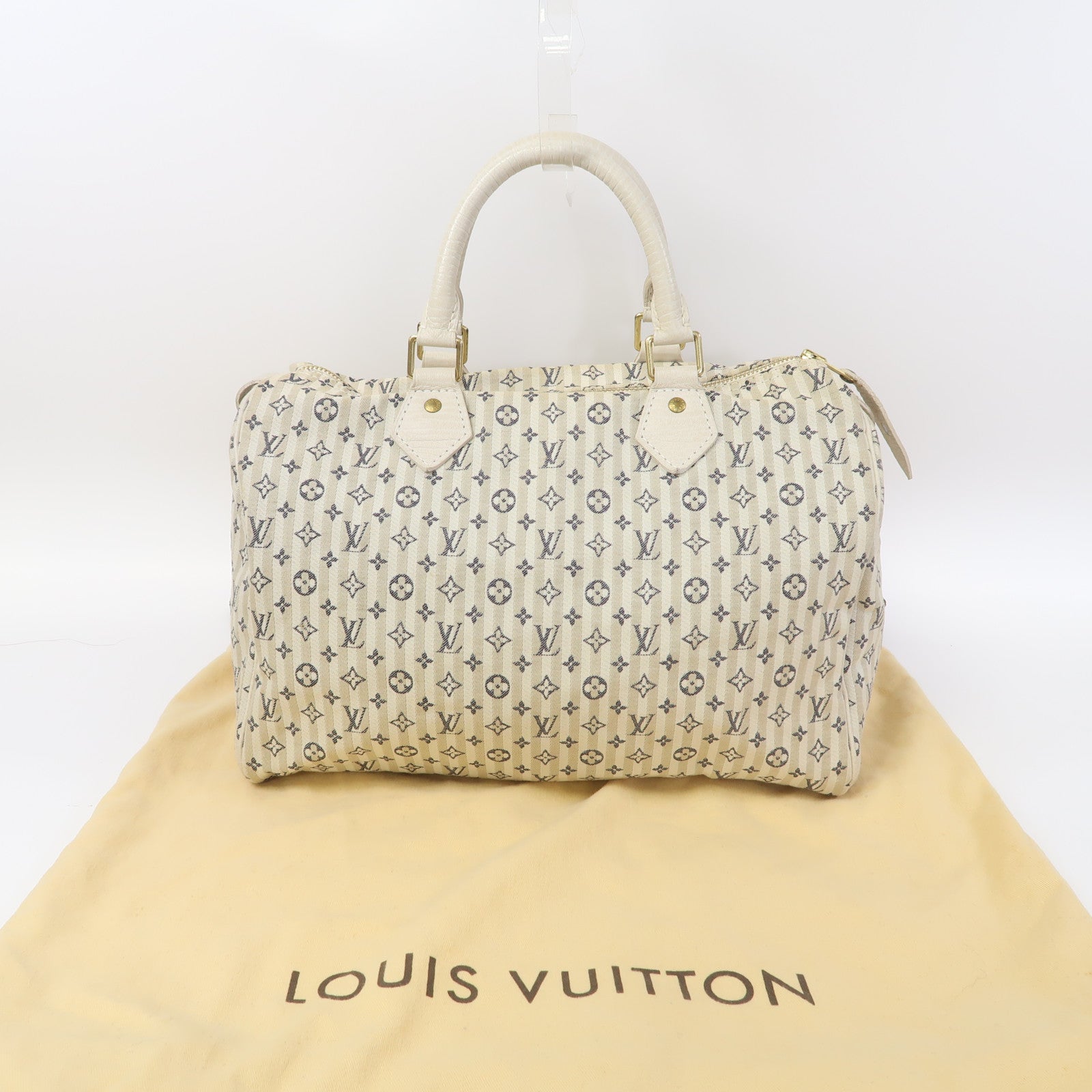 LOUIS VUITTON Monogram Mini Lin Speedy 30金扣手挽袋米色