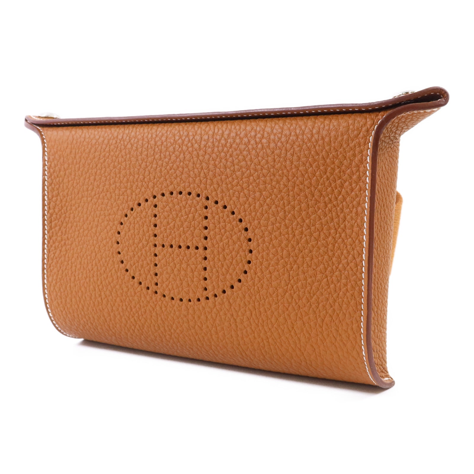 HERMES Clemence皮革Videpoches銀扣肩背袋Gold