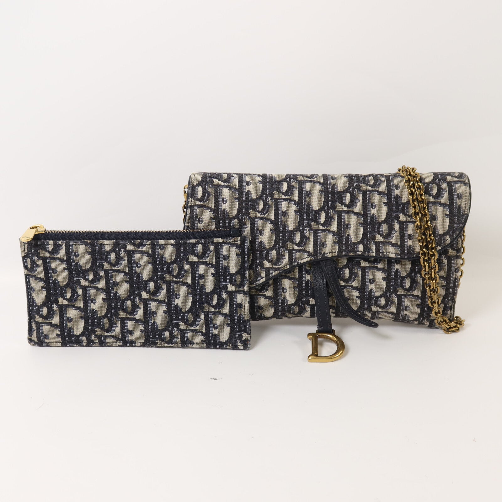 Dior 帆布Small Saddle Pouch With Chain鏈帶肩背袋