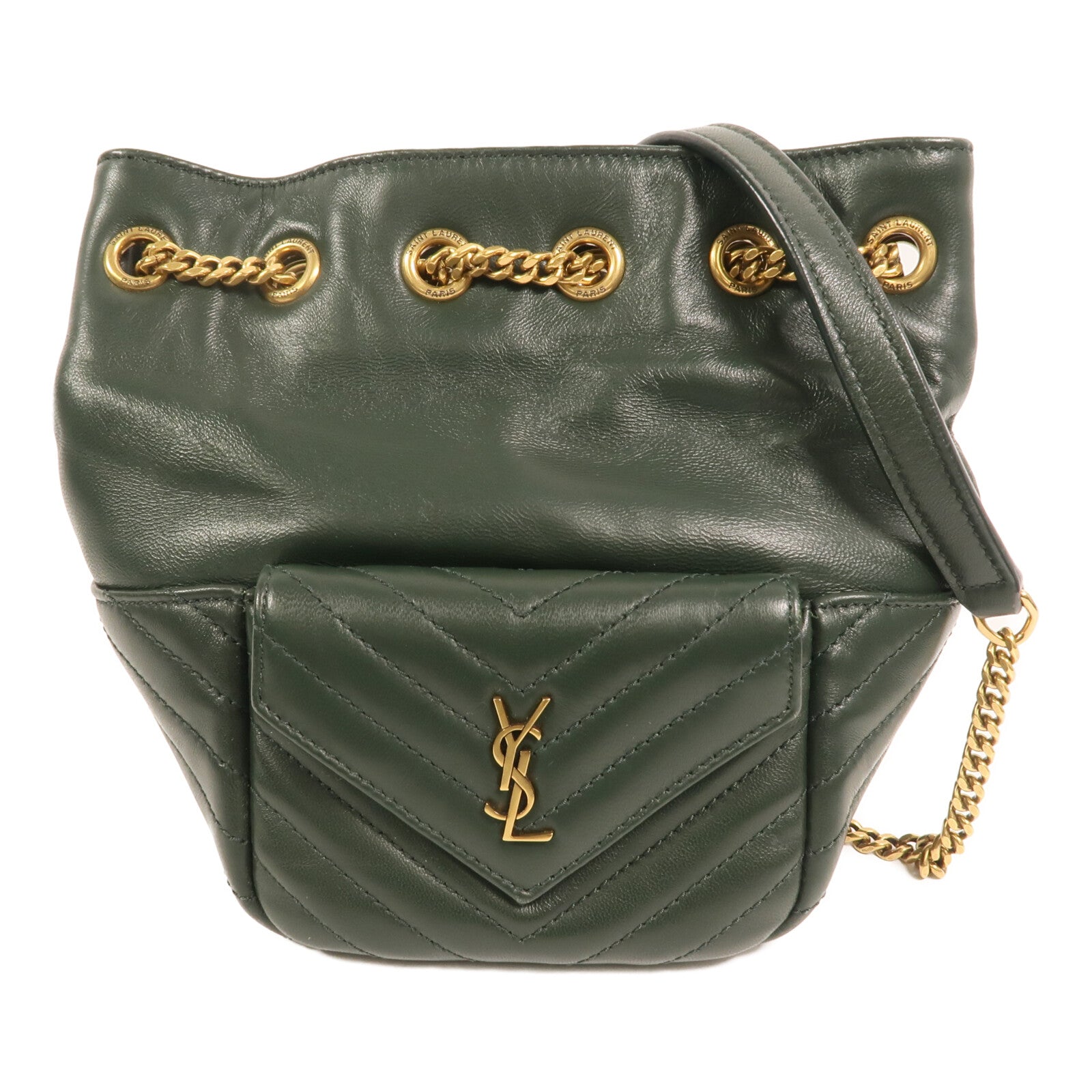 SAINT LAURENT 羊皮皮革Joe Mini Bucket金扣鏈帶肩背袋