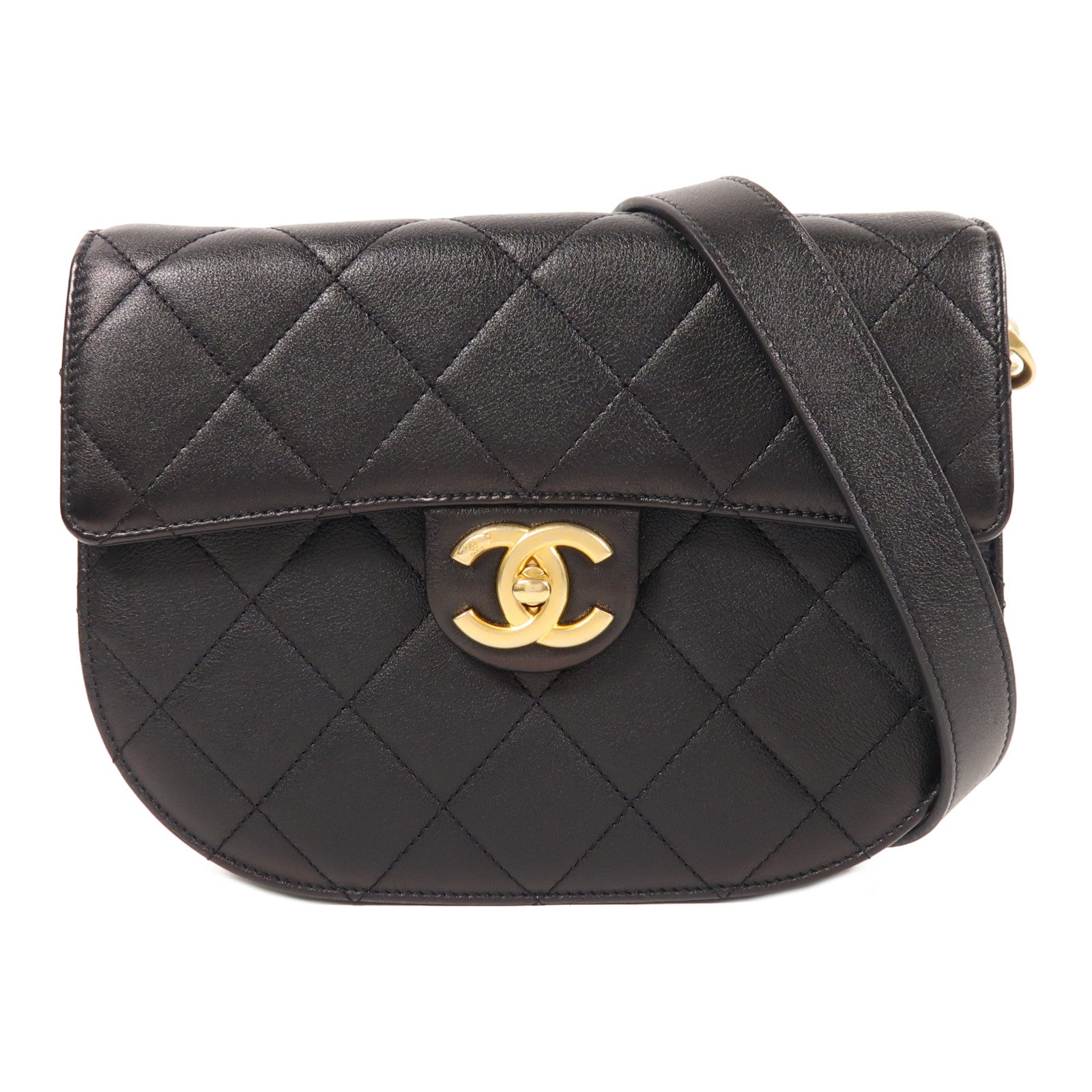 CHANEL 牛皮皮革Chain Shoulder金扣鏈帶肩背袋