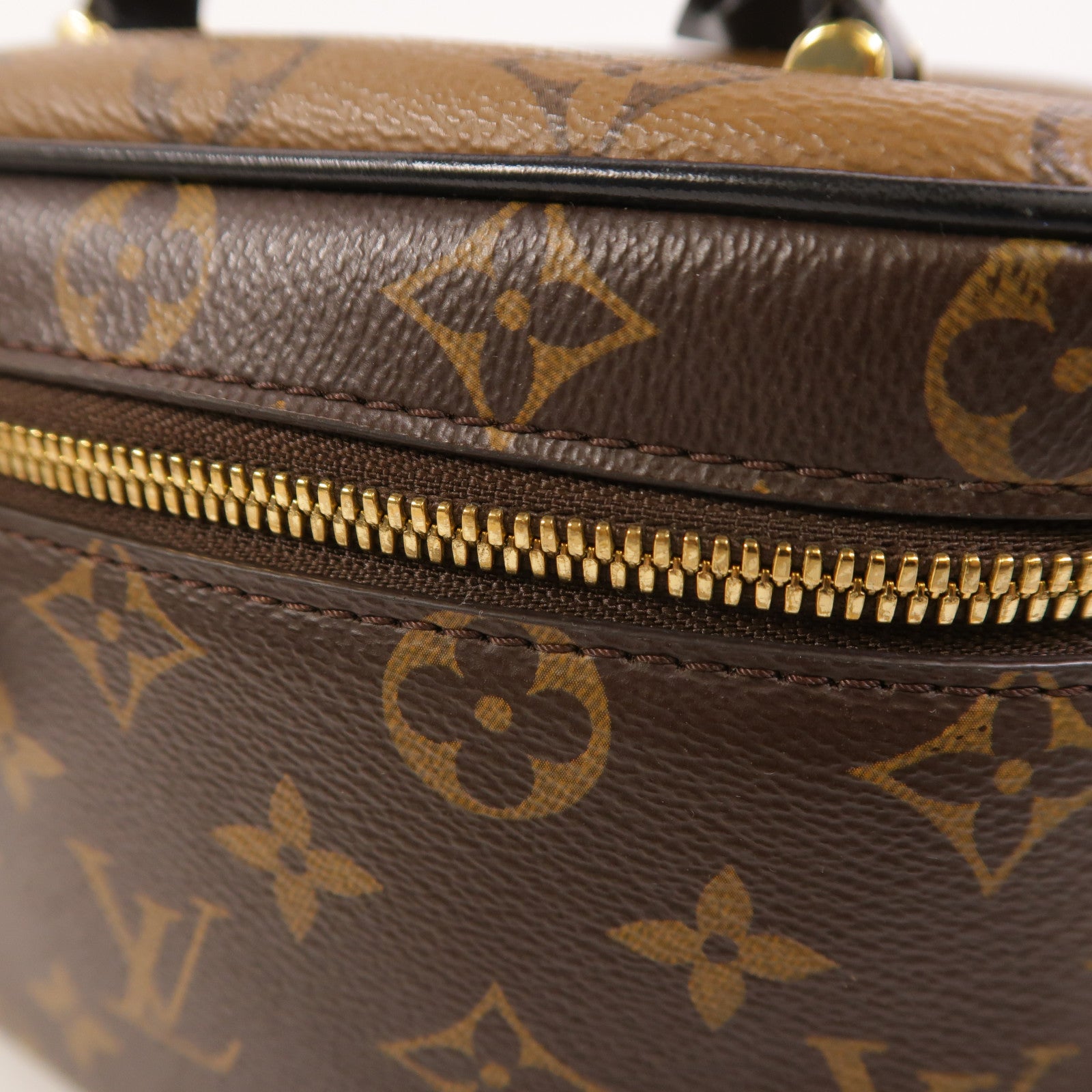 LOUIS VUITTON Monogram Reverse Vanity PM金扣手挽肩背兩用袋棕色
