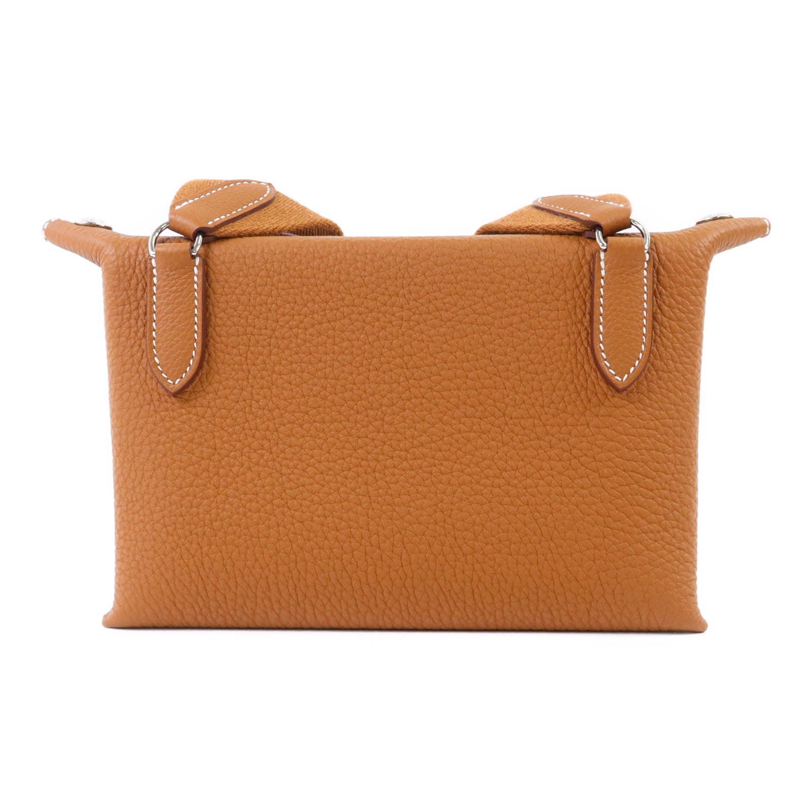 HERMES Clemence皮革Videpoches銀扣肩背袋Gold