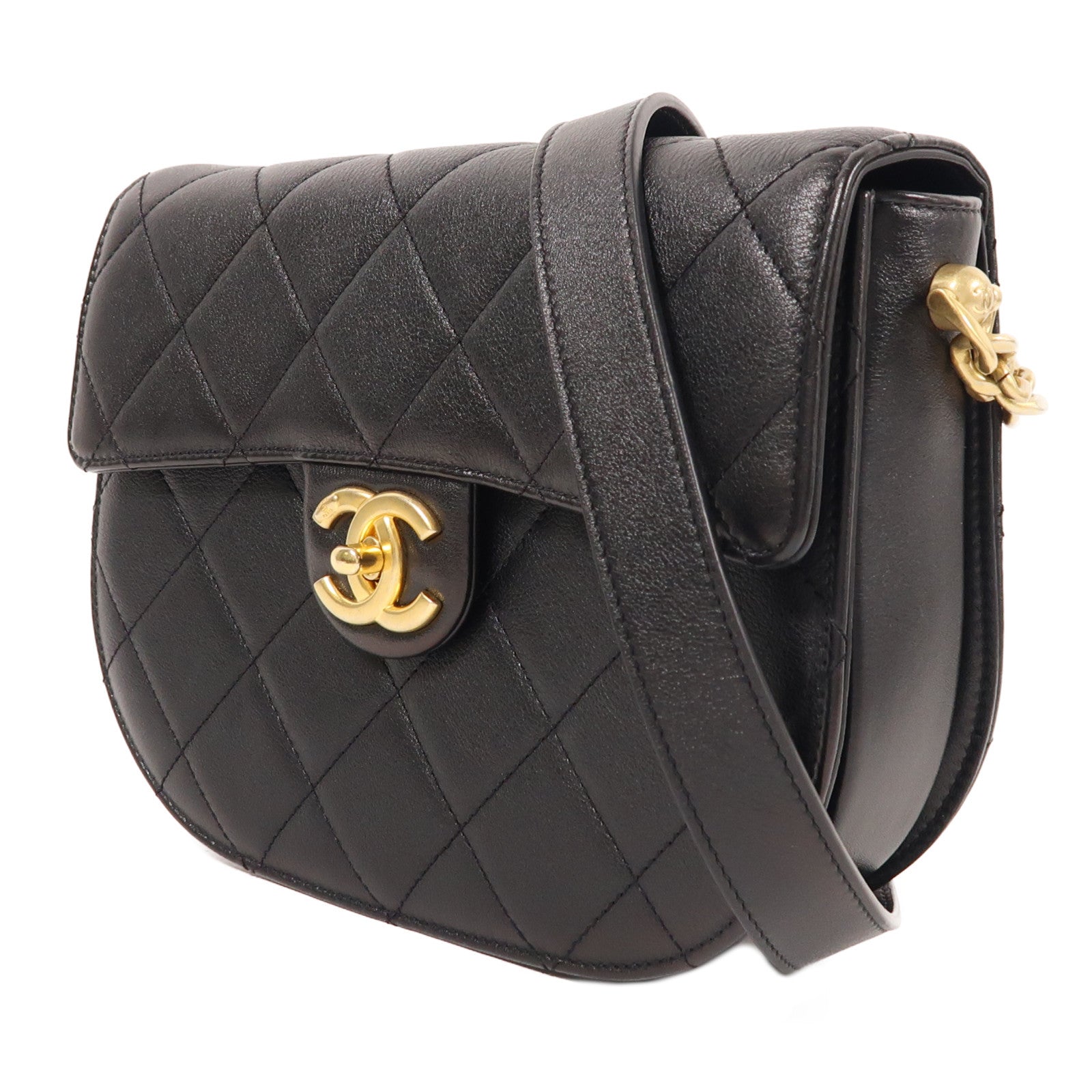 CHANEL 牛皮皮革Chain Shoulder金扣鏈帶肩背袋