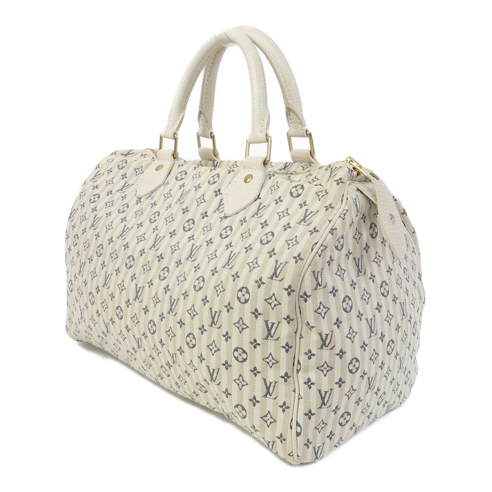 LOUIS VUITTON Monogram Mini Lin Speedy 30金扣手挽袋米色