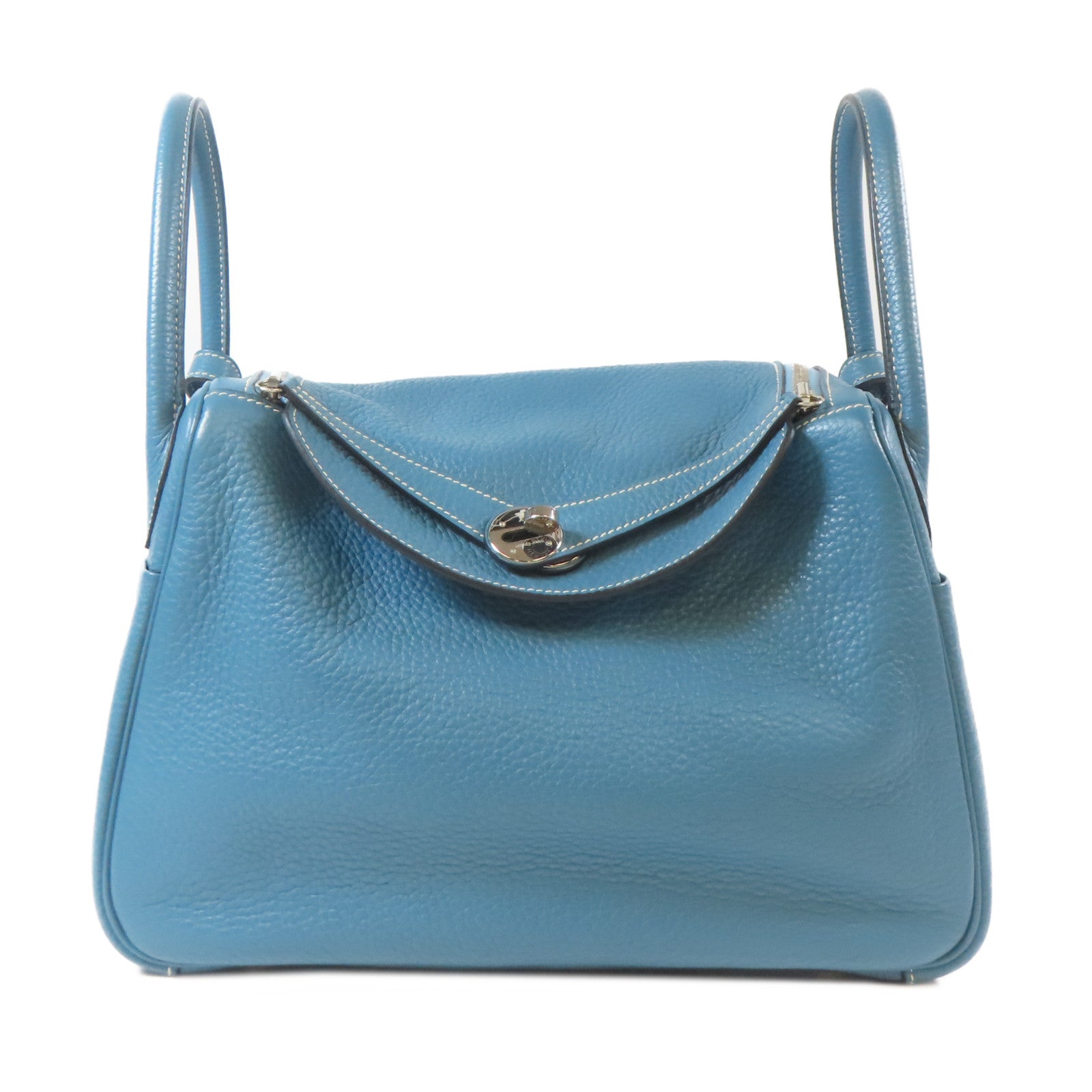 HERMES Clemence皮革Lindy 30銀扣手挽肩背兩用袋Bleu Jean牛仔藍