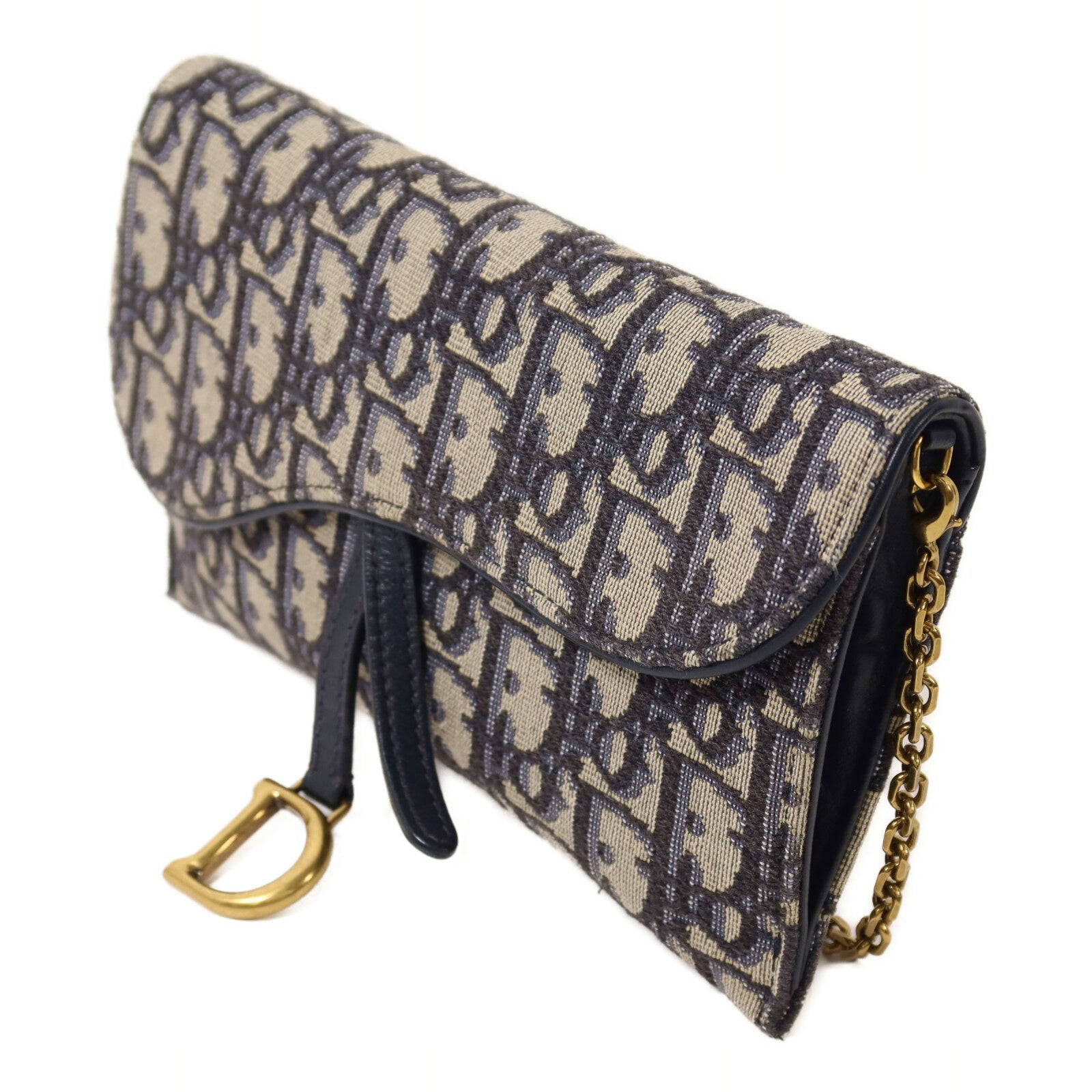 Dior 帆布Small Saddle Pouch With Chain鏈帶肩背袋