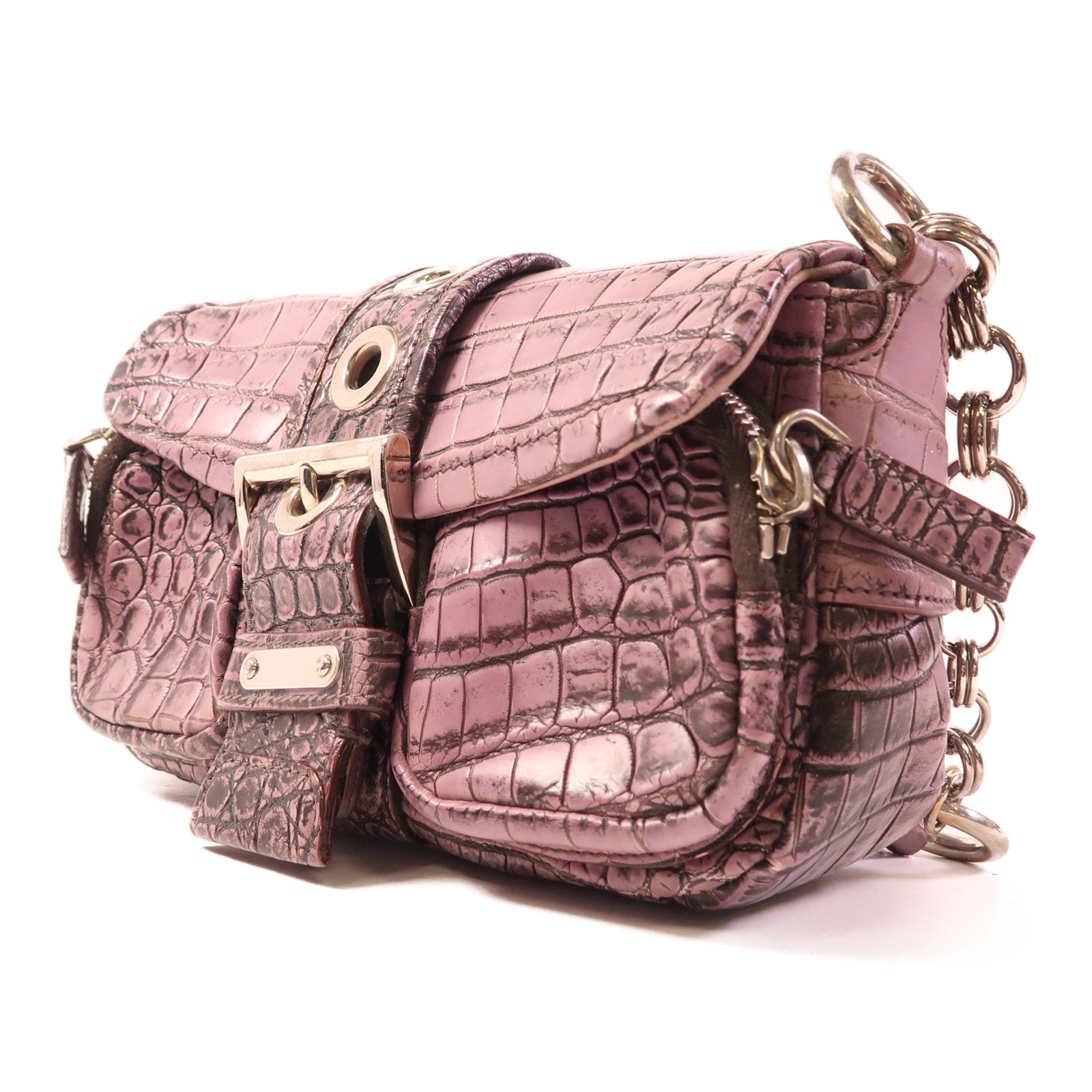 PRADA 鱷魚皮革Cocco Pocket D1銀扣肩背袋