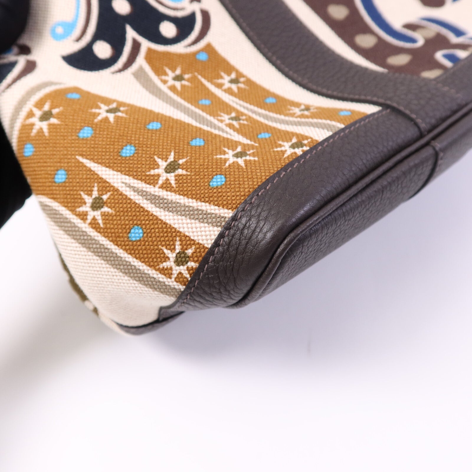 HERMES Toile H/Negonda皮革Garden Party PM銀扣手挽袋Ebene/Beige/Ecru