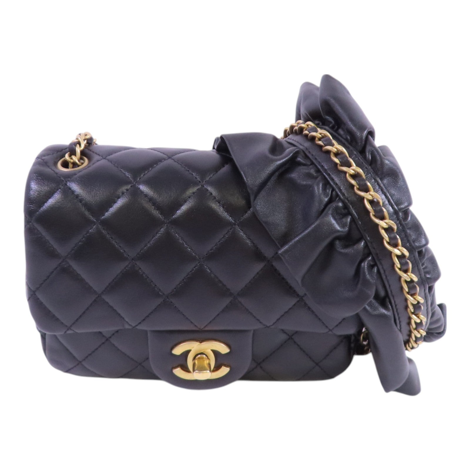 CHANEL CC GHW Chain Shoulder Bag Lambskin Leather Black