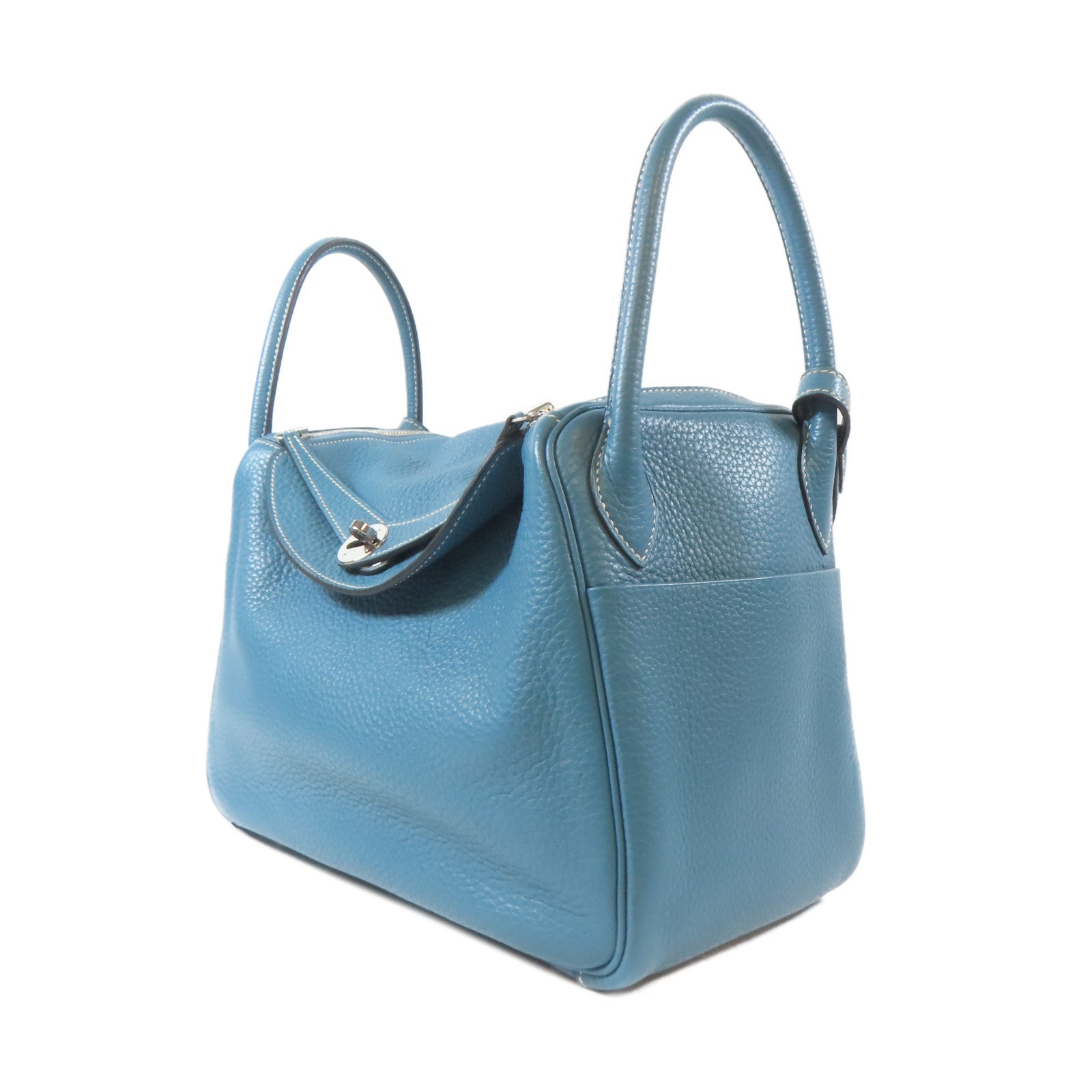 HERMES Clemence皮革Lindy 30銀扣手挽肩背兩用袋Bleu Jean牛仔藍