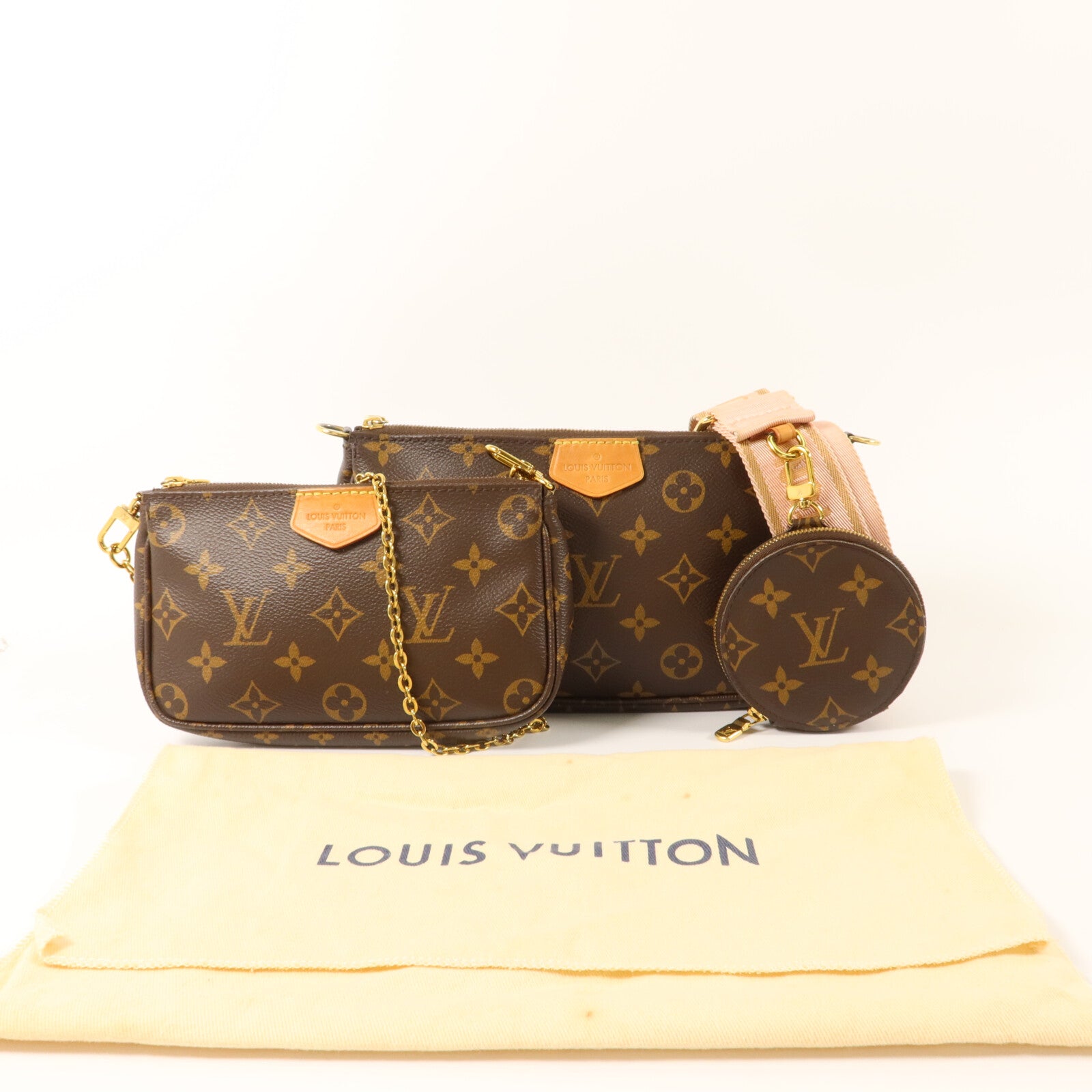 LOUIS VUITTON Monogram Multi Pochette Accessoires金扣手挽肩背兩用袋棕色