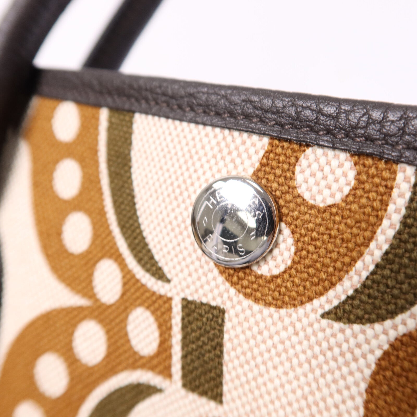 HERMES Toile H/Negonda皮革Garden Party PM銀扣手挽袋Ebene/Beige/Ecru