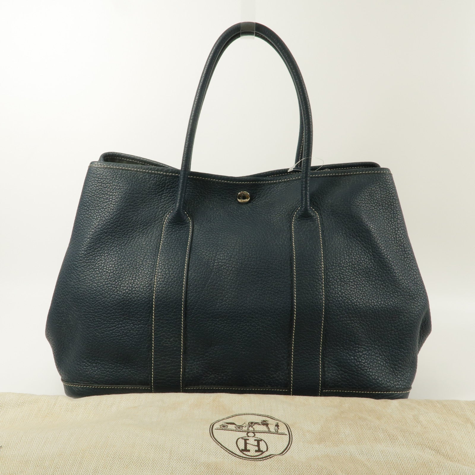 HERMES Negonda皮革Garden Party PM手挽袋Bleu De Prusse