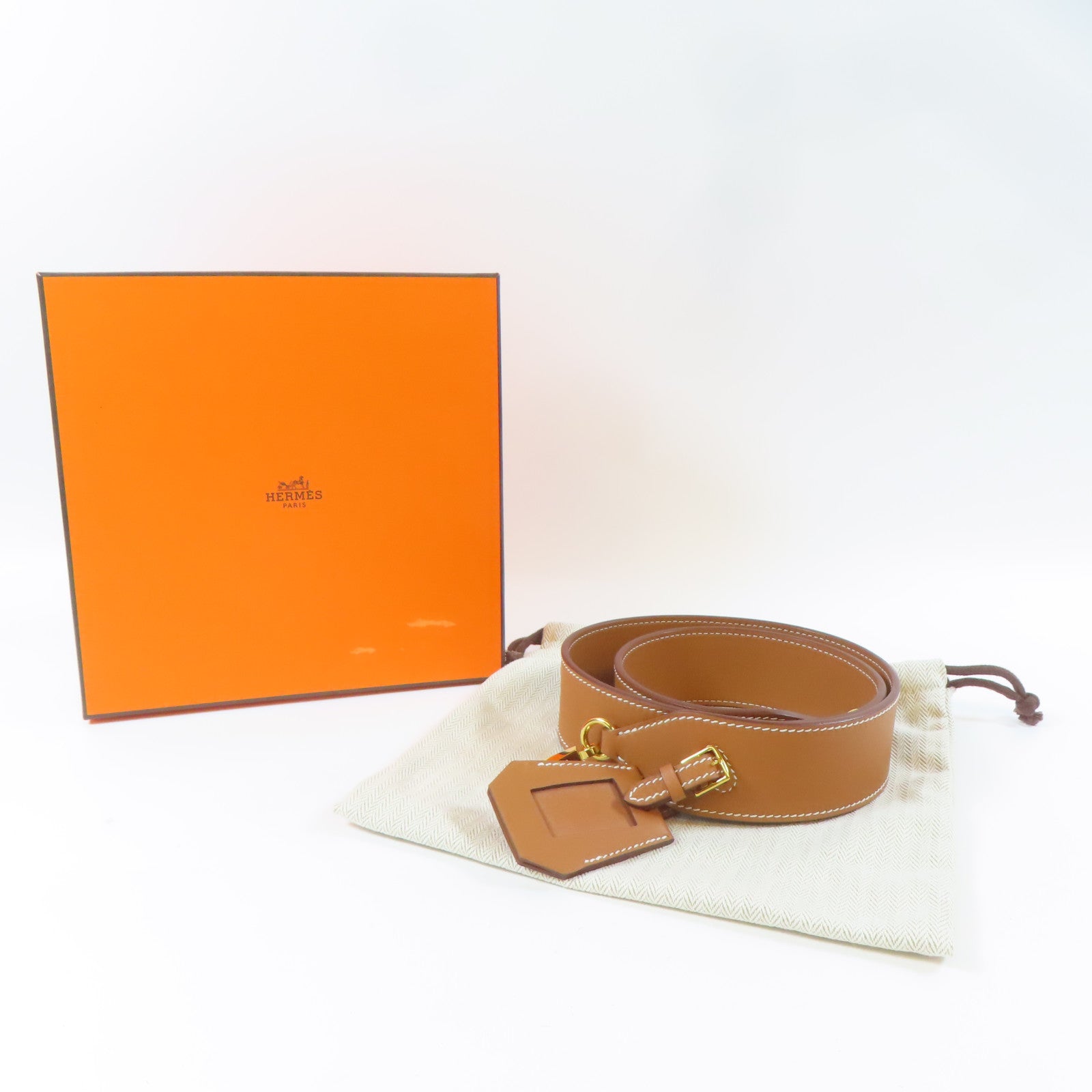 HERMES 【激減優惠】Swift皮革Etiquette Shoulder Strap金扣肩背帶啡色