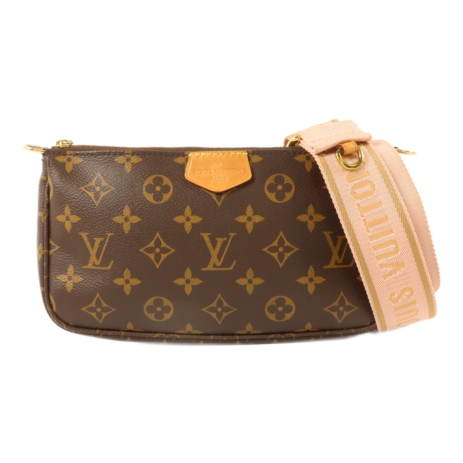 LOUIS VUITTON Monogram Multi Pochette Accessoires金扣手挽肩背兩用袋棕色