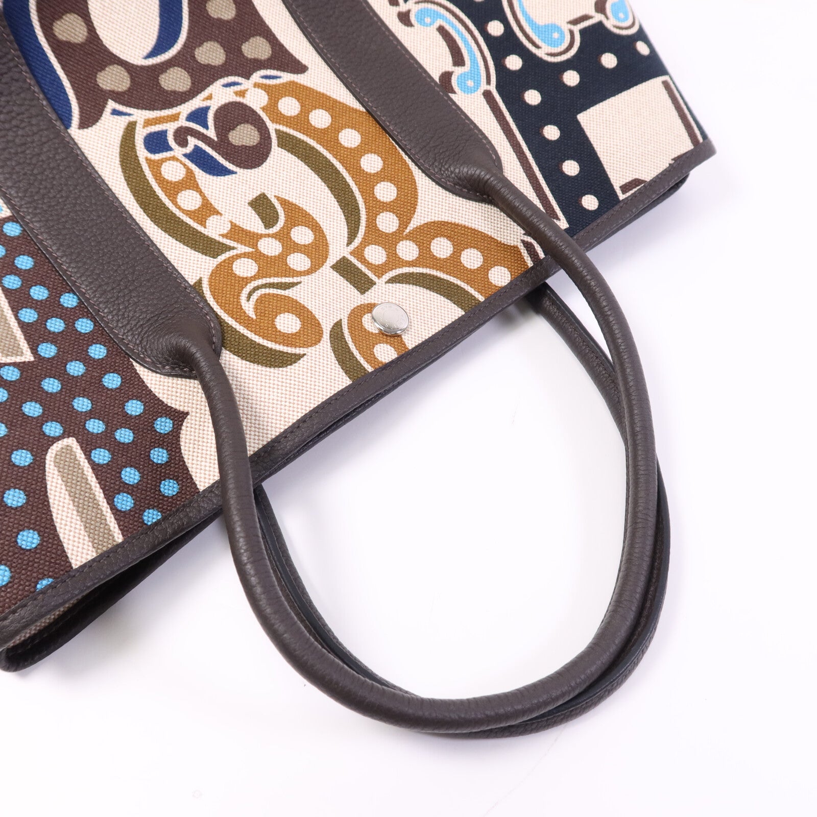 HERMES Toile H/Negonda皮革Garden Party PM銀扣手挽袋Ebene/Beige/Ecru