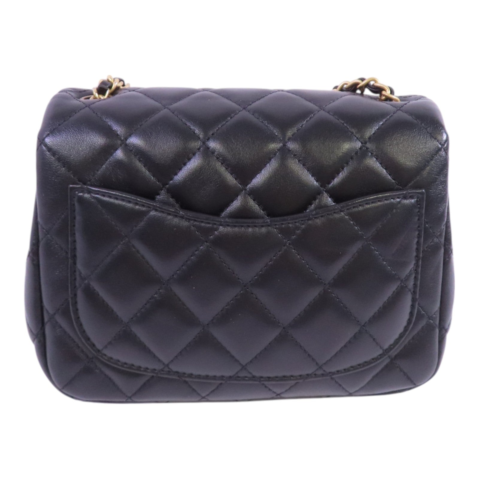 CHANEL CC GHW Chain Shoulder Bag Lambskin Leather Black