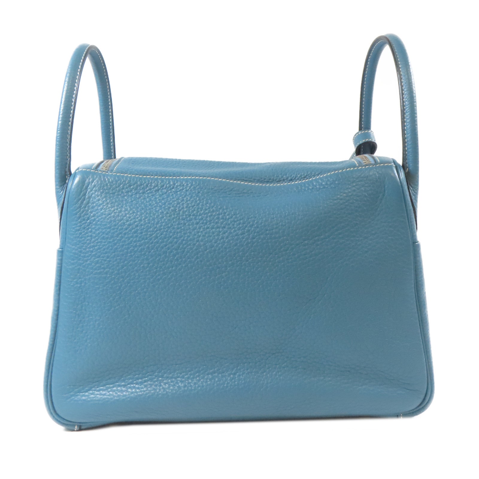 HERMES Clemence皮革Lindy 30銀扣手挽肩背兩用袋Bleu Jean牛仔藍