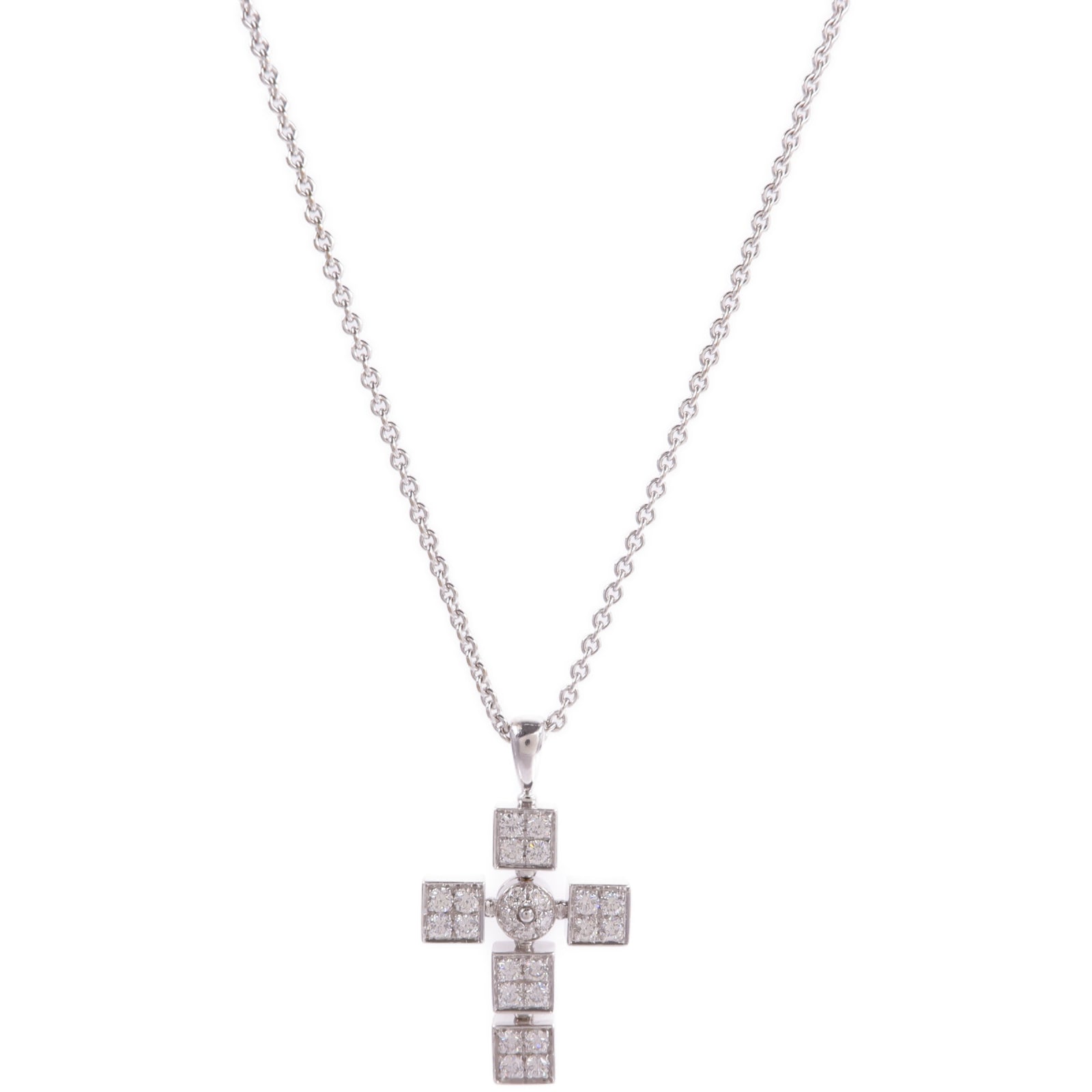 BVLGARI 18K白金Lucea Latin Cross Necklace鑽石項鍊