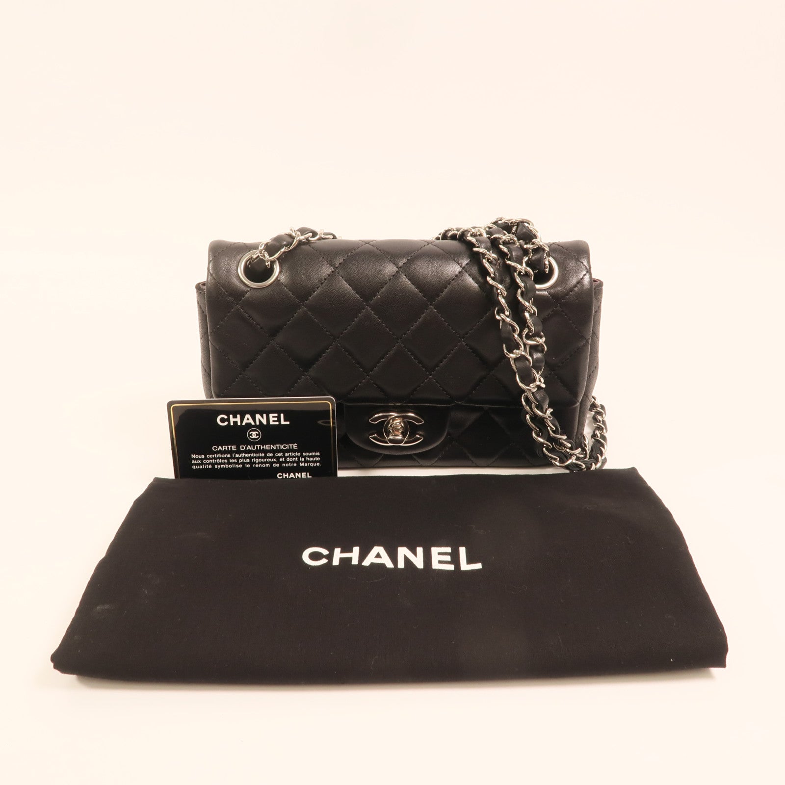 CHANEL 羊皮皮革Mini Classic 20銀扣鏈帶肩背袋