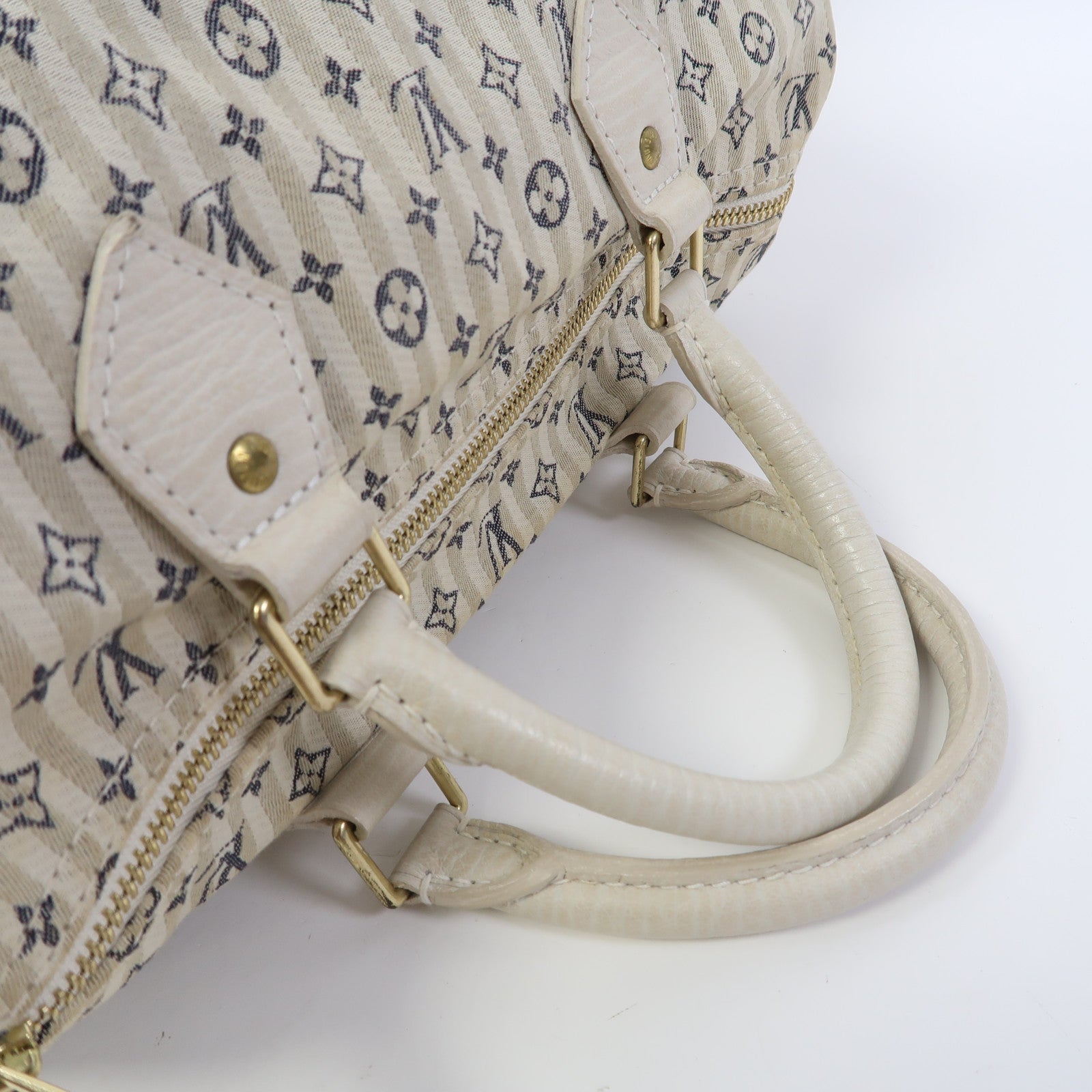 LOUIS VUITTON Monogram Mini Lin Speedy 30金扣手挽袋米色