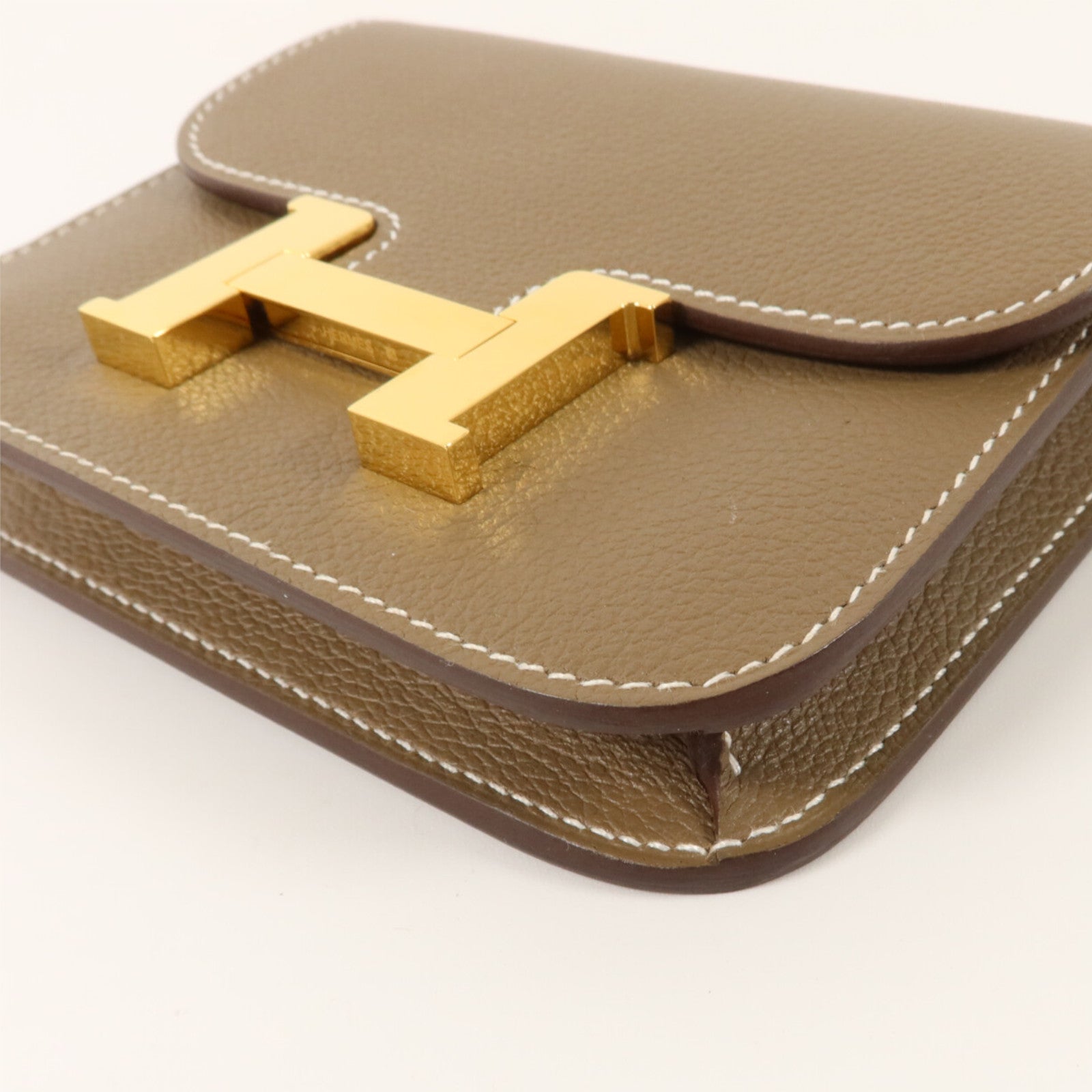 HERMES Evercolor皮革Constance Slim Wallet錢包Etoupe