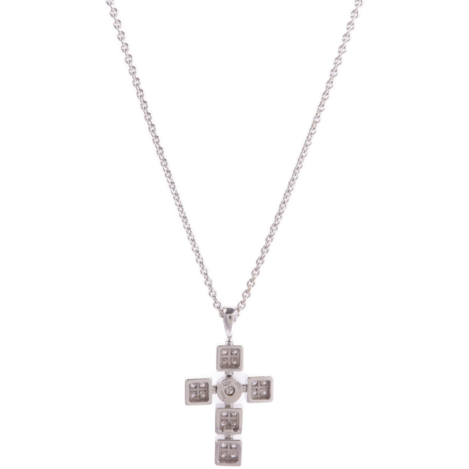 BVLGARI 18K白金Lucea Latin Cross Necklace鑽石項鍊