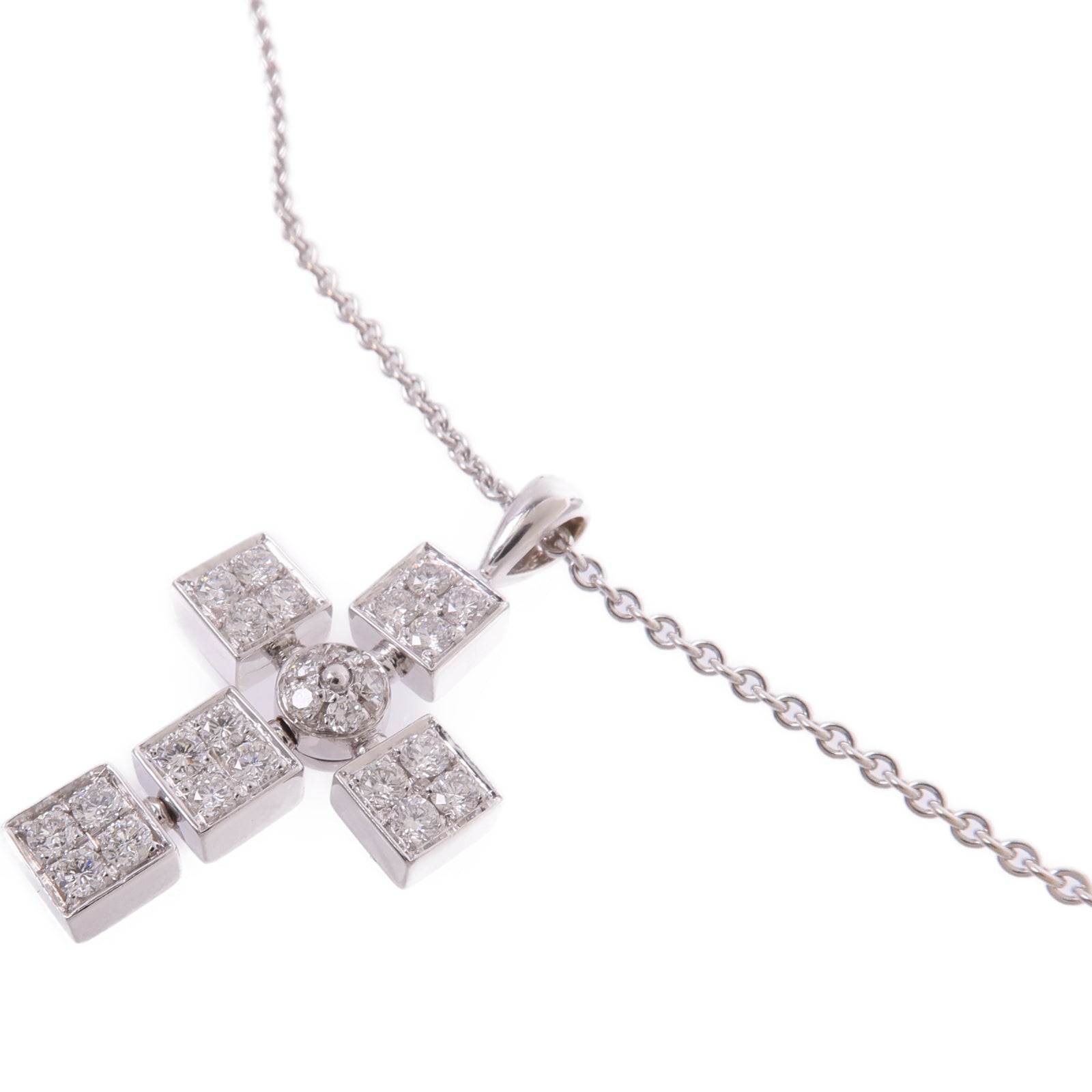 BVLGARI 18K白金Lucea Latin Cross Necklace鑽石項鍊