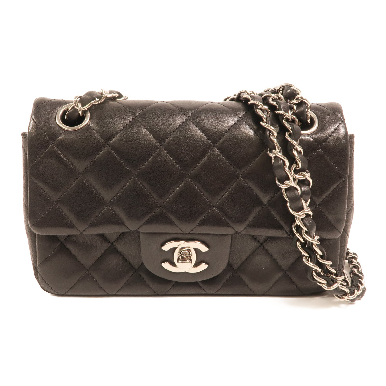 CHANEL 羊皮皮革Mini Classic 20銀扣鏈帶肩背袋