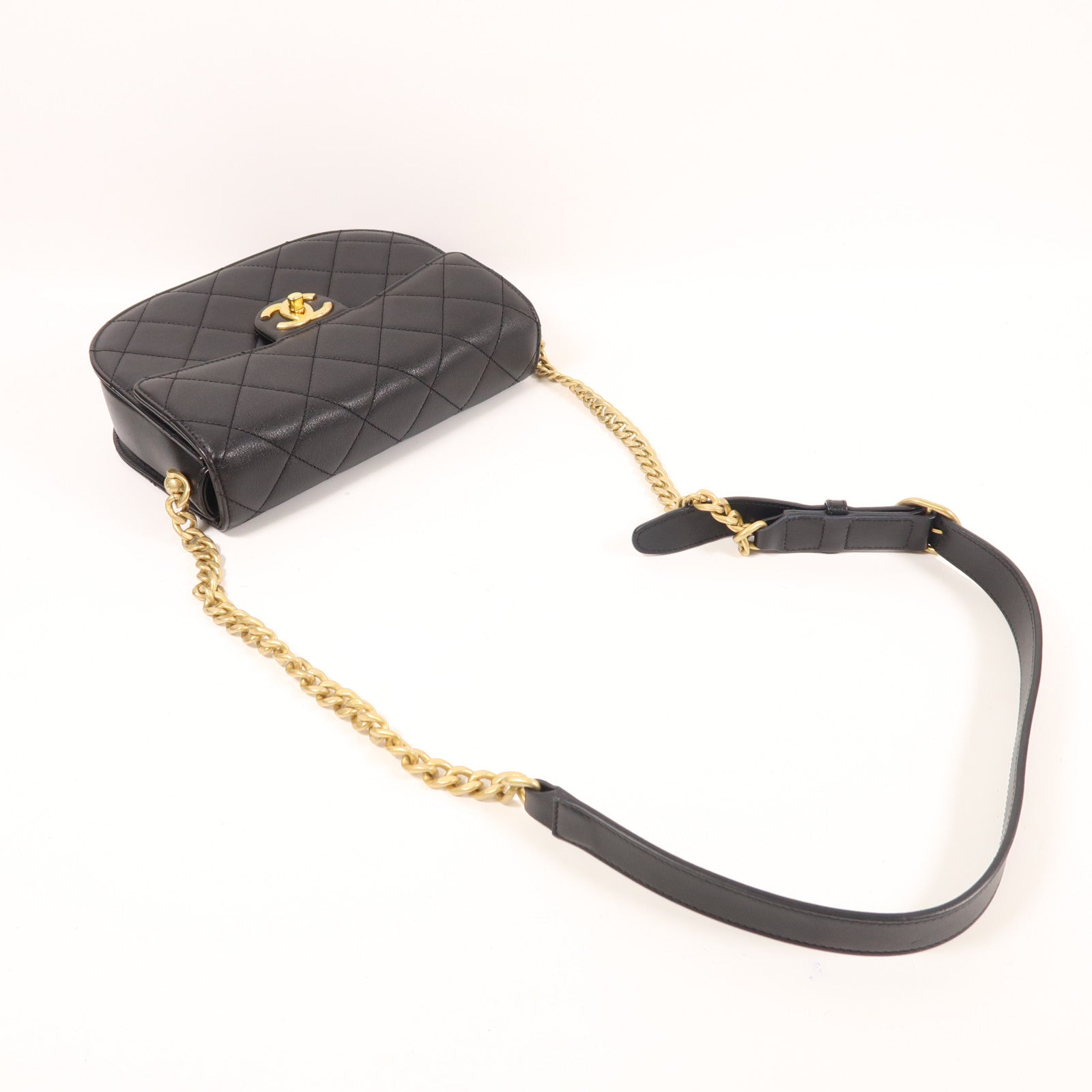 CHANEL 牛皮皮革Chain Shoulder金扣鏈帶肩背袋