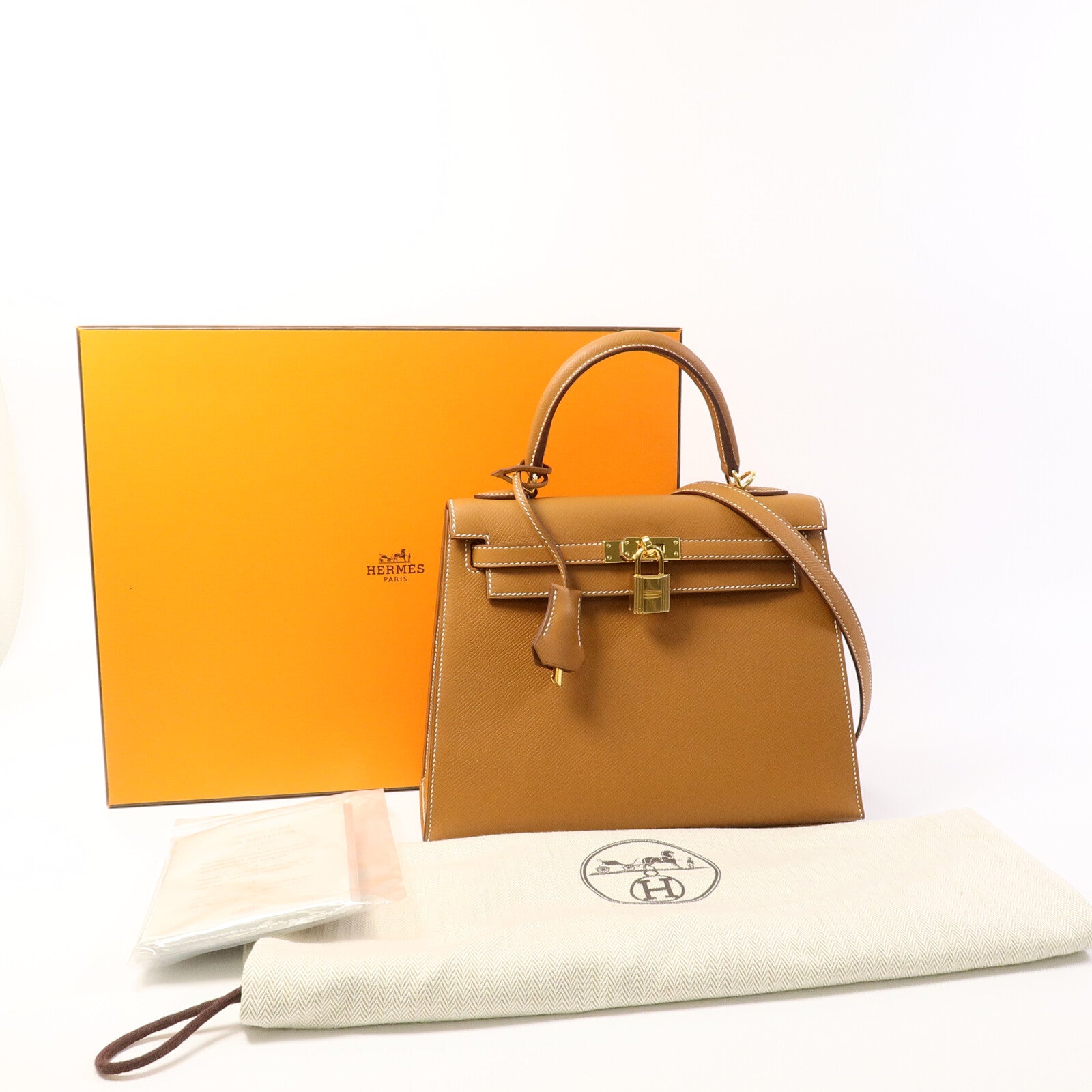 HERMES Epsom皮革Kelly 25手挽肩背兩用袋Gold