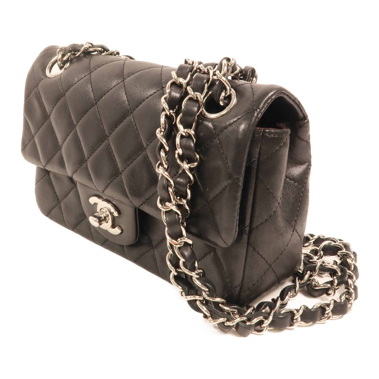 CHANEL 羊皮皮革Mini Classic 20銀扣鏈帶肩背袋