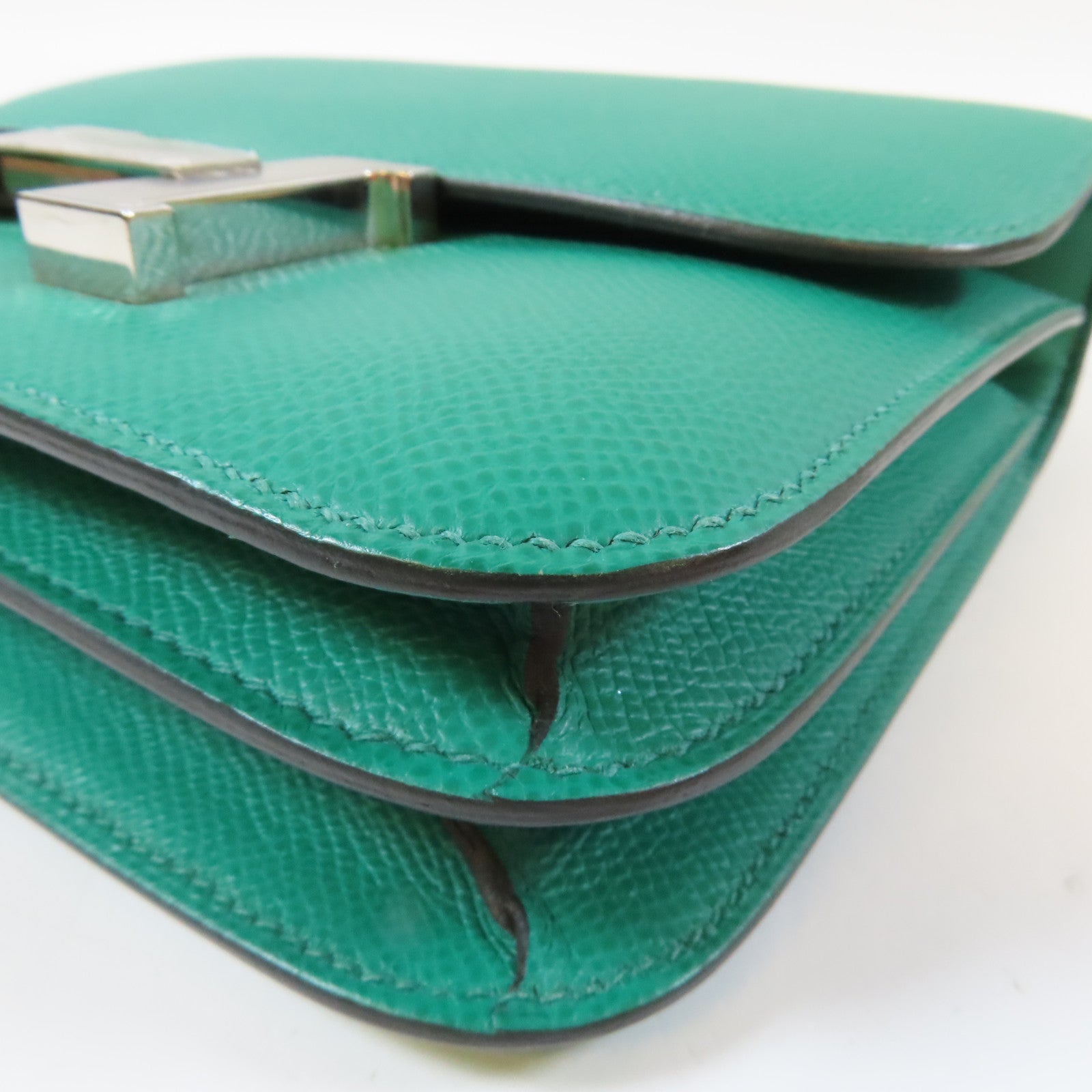 HERMES 【激減優惠】Epsom皮革Constance 24銀扣肩背袋Vert Jade綠色