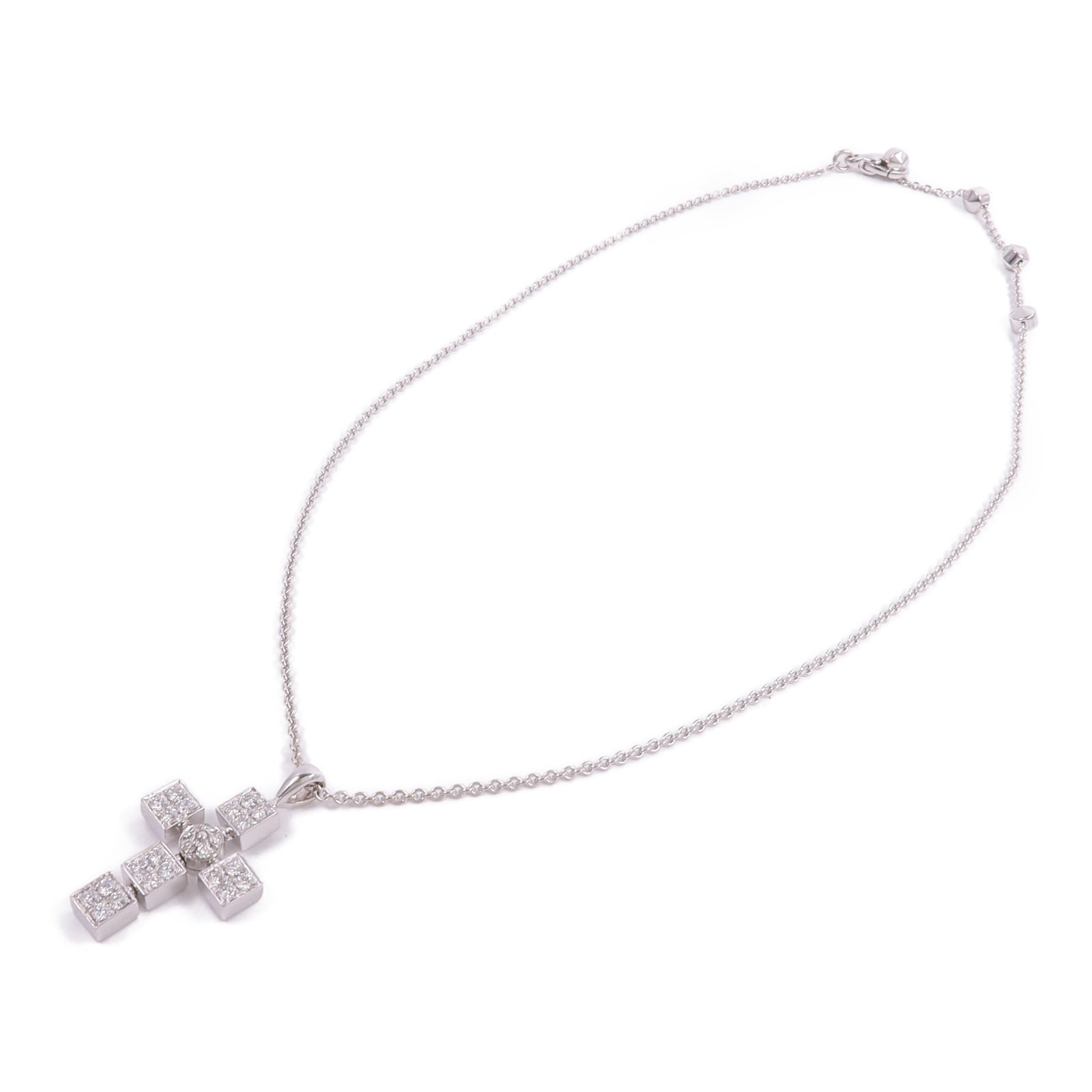 BVLGARI 18K白金Lucea Latin Cross Necklace鑽石項鍊