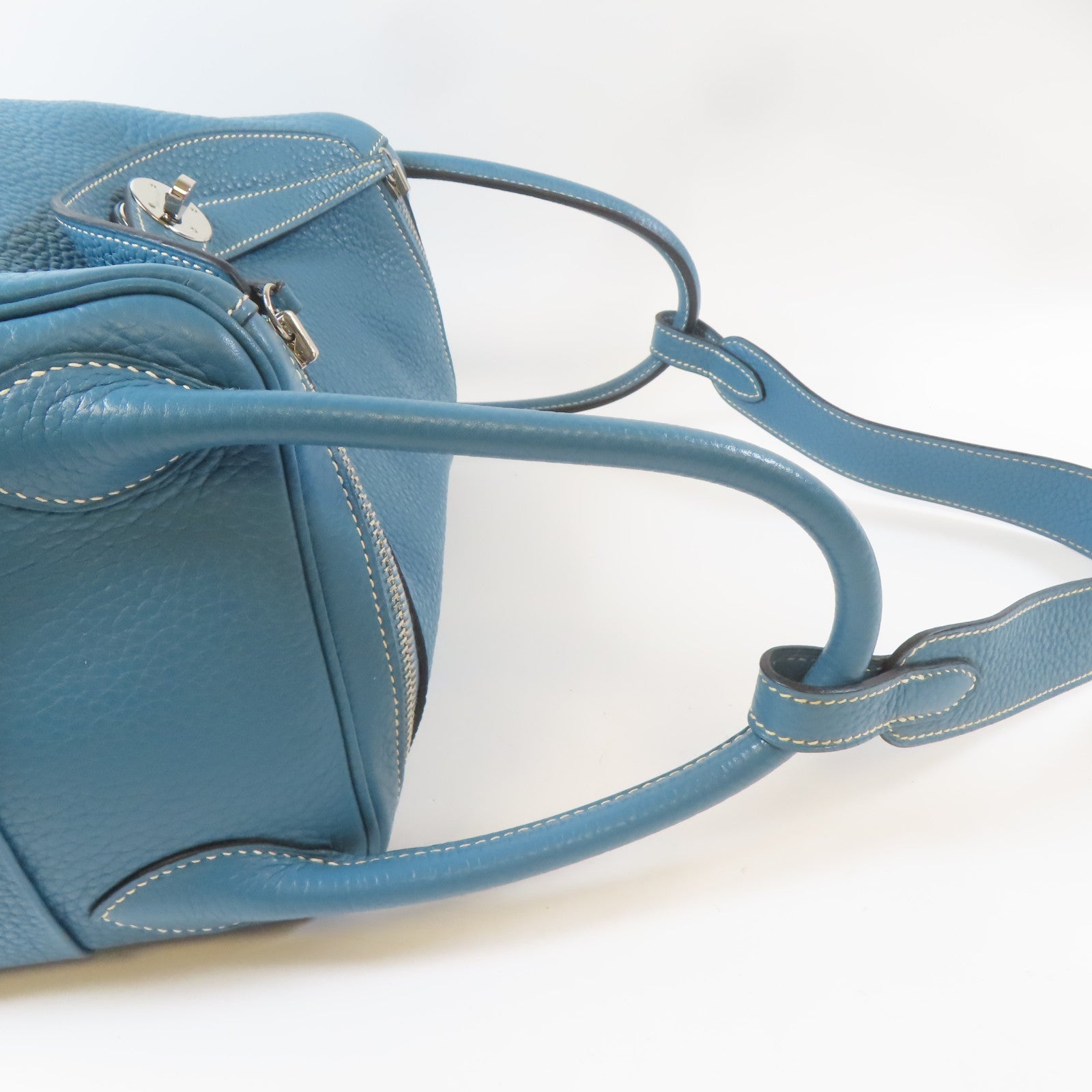 HERMES Clemence皮革Lindy 30銀扣手挽肩背兩用袋Bleu Jean牛仔藍