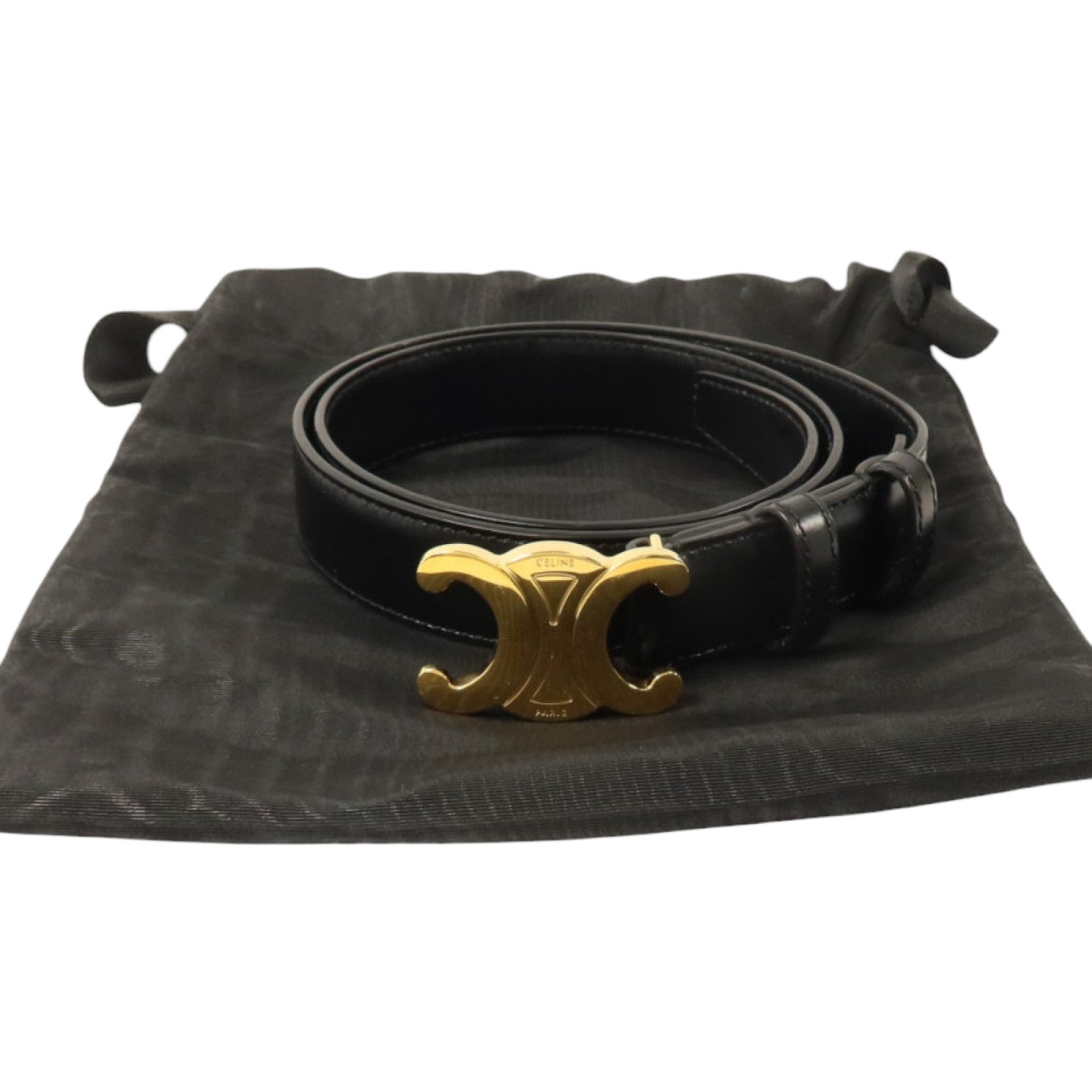 CELINE 牛皮皮革Triomphe Belt 70cm金扣皮帶