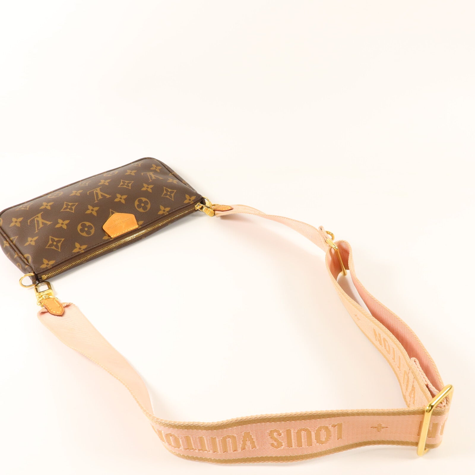 LOUIS VUITTON Monogram Multi Pochette Accessoires金扣手挽肩背兩用袋棕色