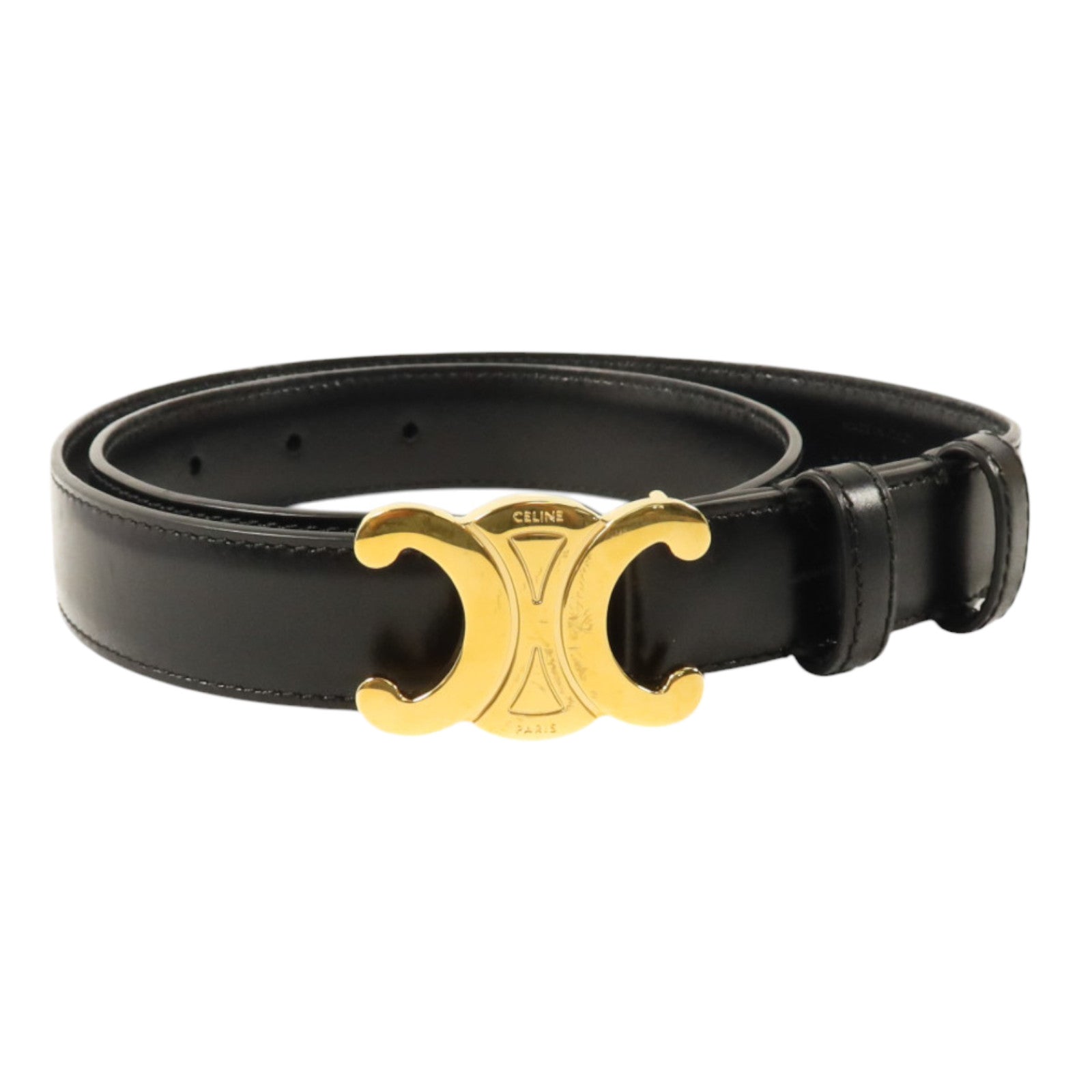 CELINE 牛皮皮革Triomphe Belt 70cm金扣皮帶