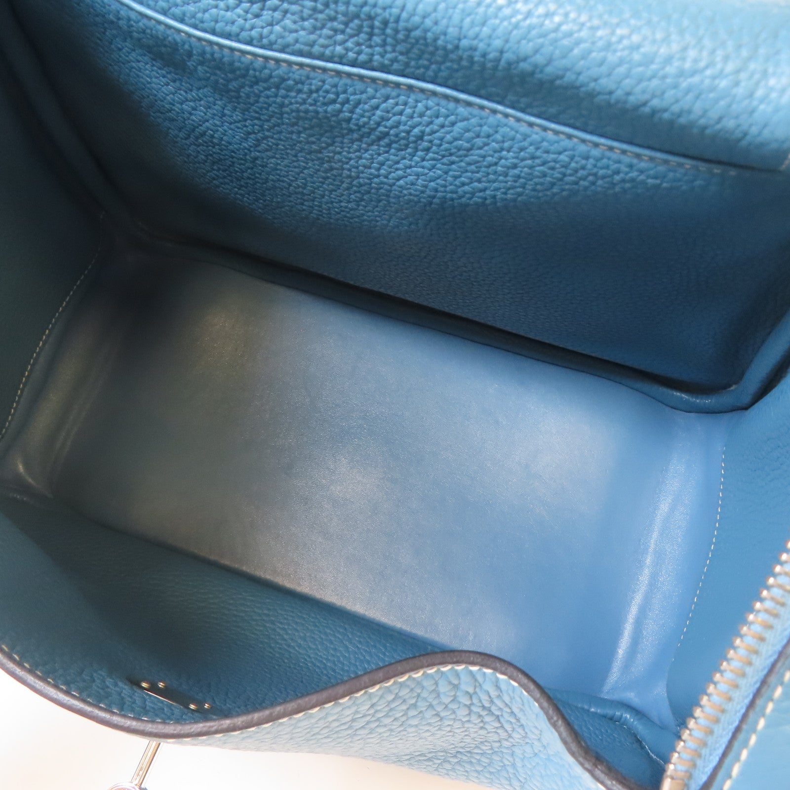 HERMES Clemence皮革Lindy 30銀扣手挽肩背兩用袋Bleu Jean牛仔藍