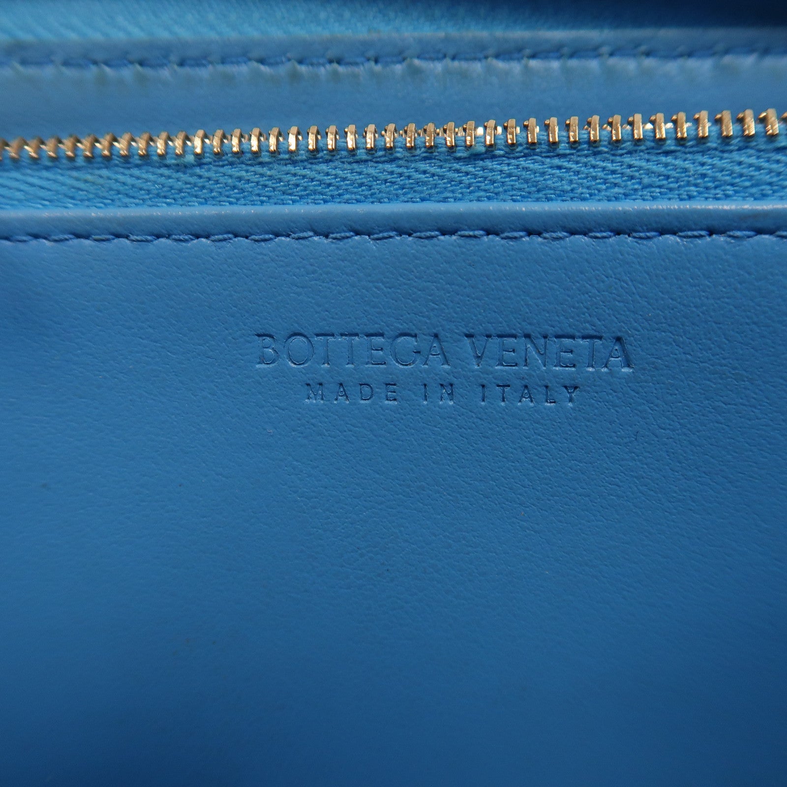 BOTTEGA VENETA 【激減優惠】織紋牛皮皮革Long Wallet銀扣長錢包藍色