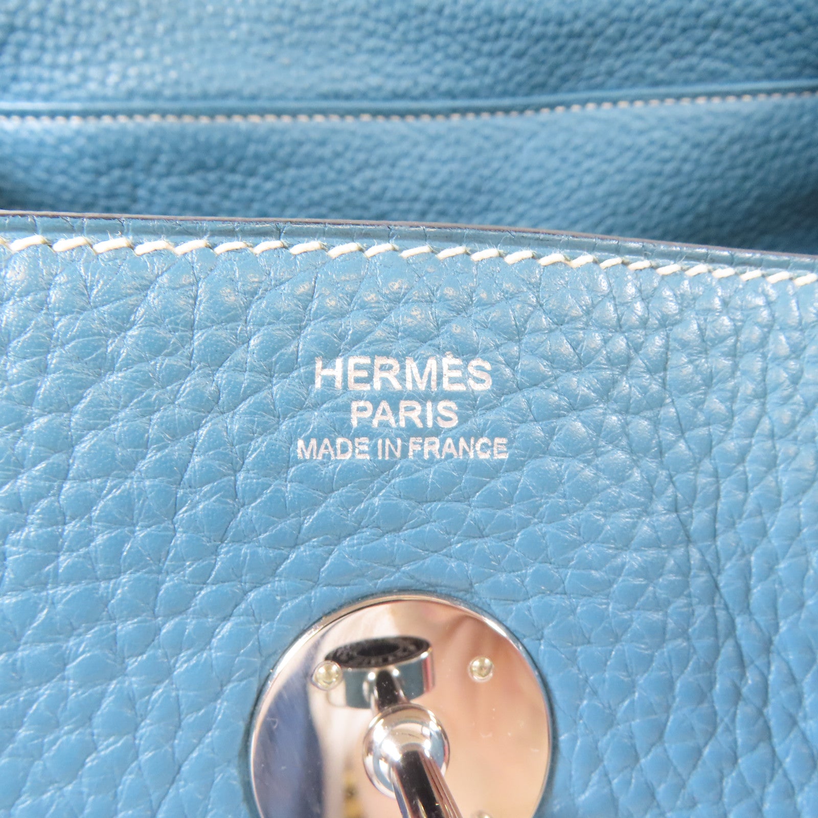 HERMES Clemence皮革Lindy 30銀扣手挽肩背兩用袋Bleu Jean牛仔藍