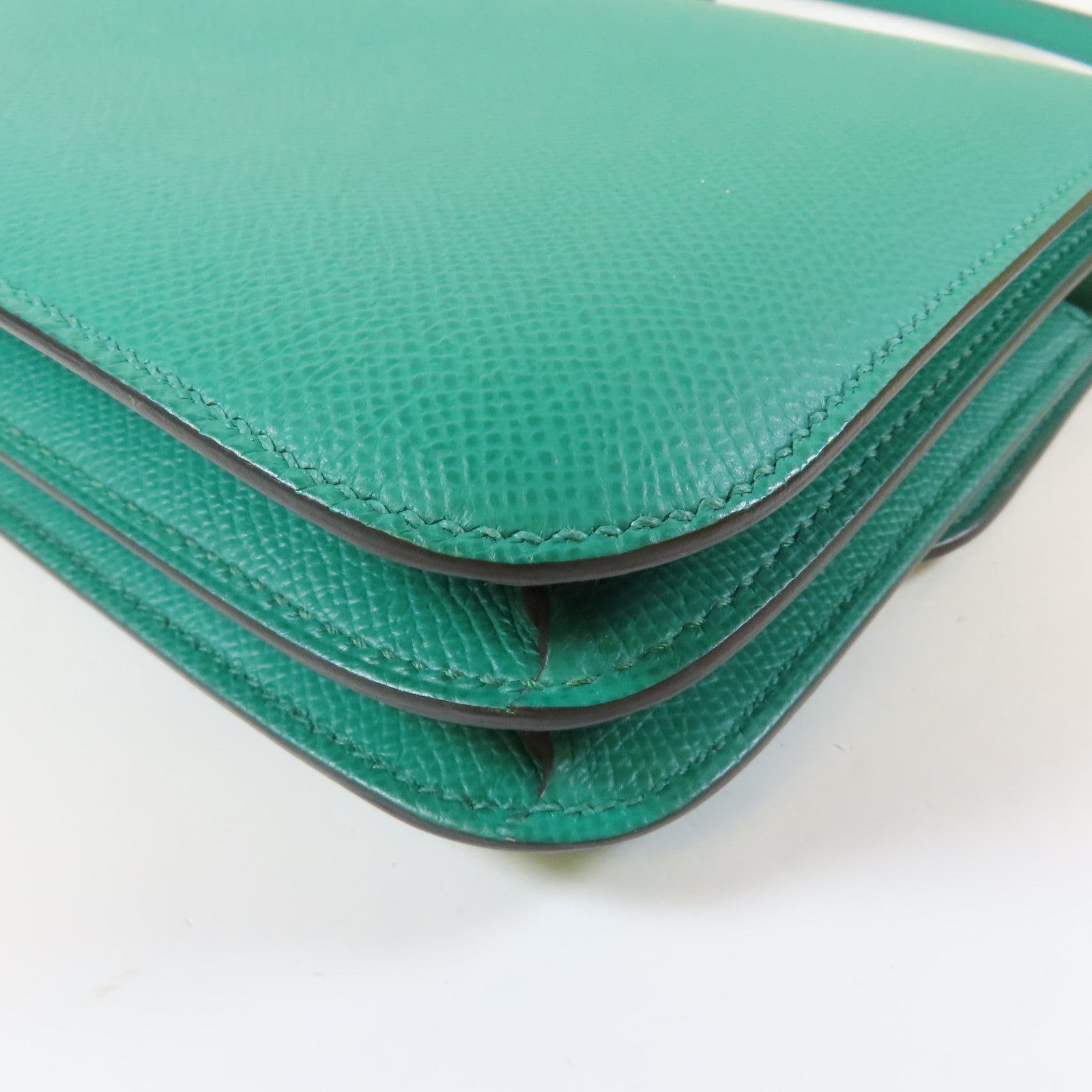HERMES 【激減優惠】Epsom皮革Constance 24銀扣肩背袋Vert Jade綠色