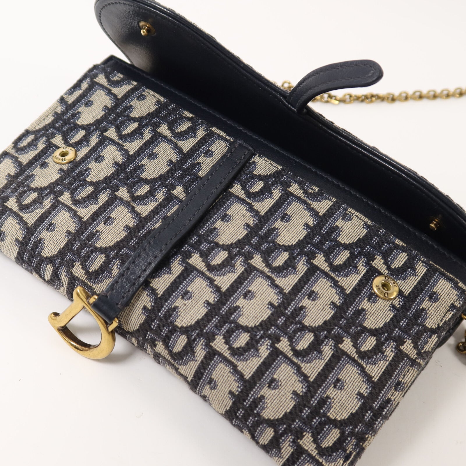 Dior 帆布Small Saddle Pouch With Chain鏈帶肩背袋