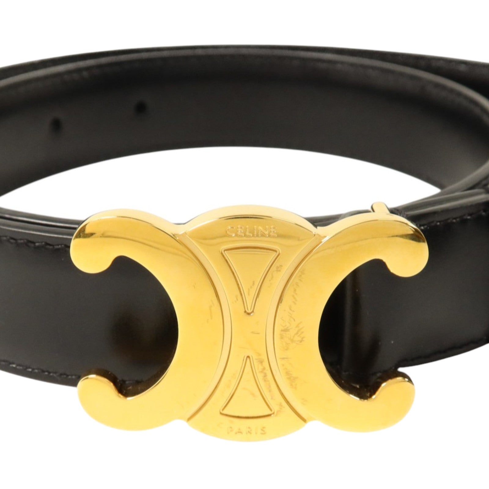 CELINE 牛皮皮革Triomphe Belt 70cm金扣皮帶