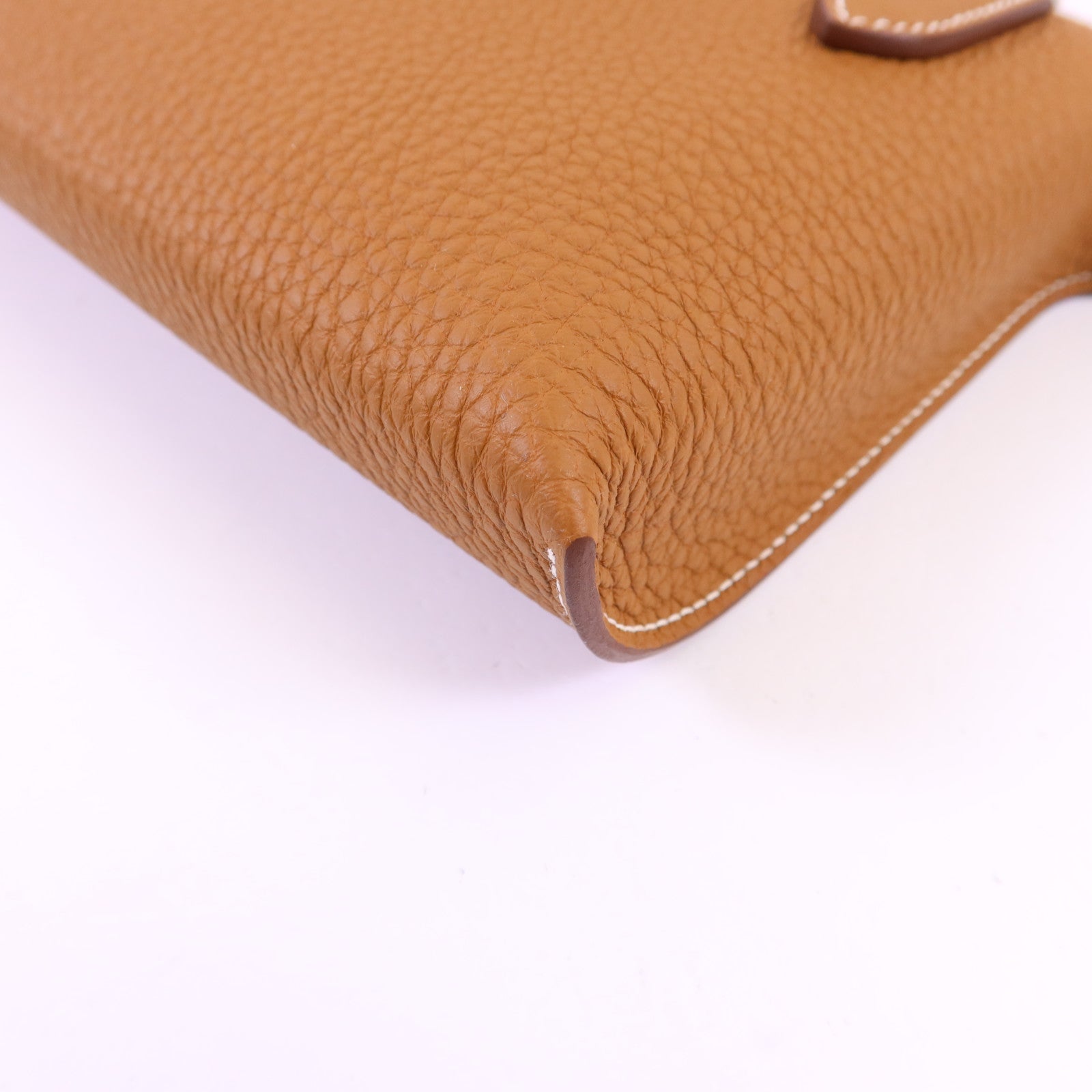 HERMES Clemence皮革Videpoches銀扣肩背袋Gold